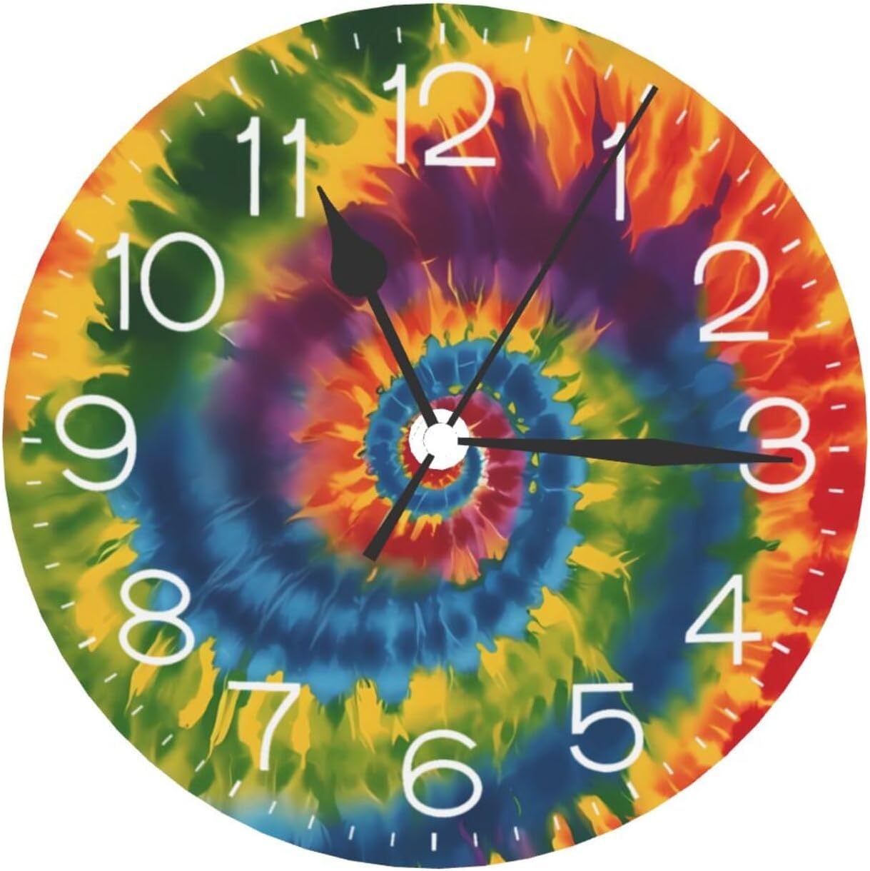 Reloj de pared redondo tribal étnico teñido anudado, silencioso, sin tictac, relojes decorativos de cuarzo a pilas, relojes de escritorio