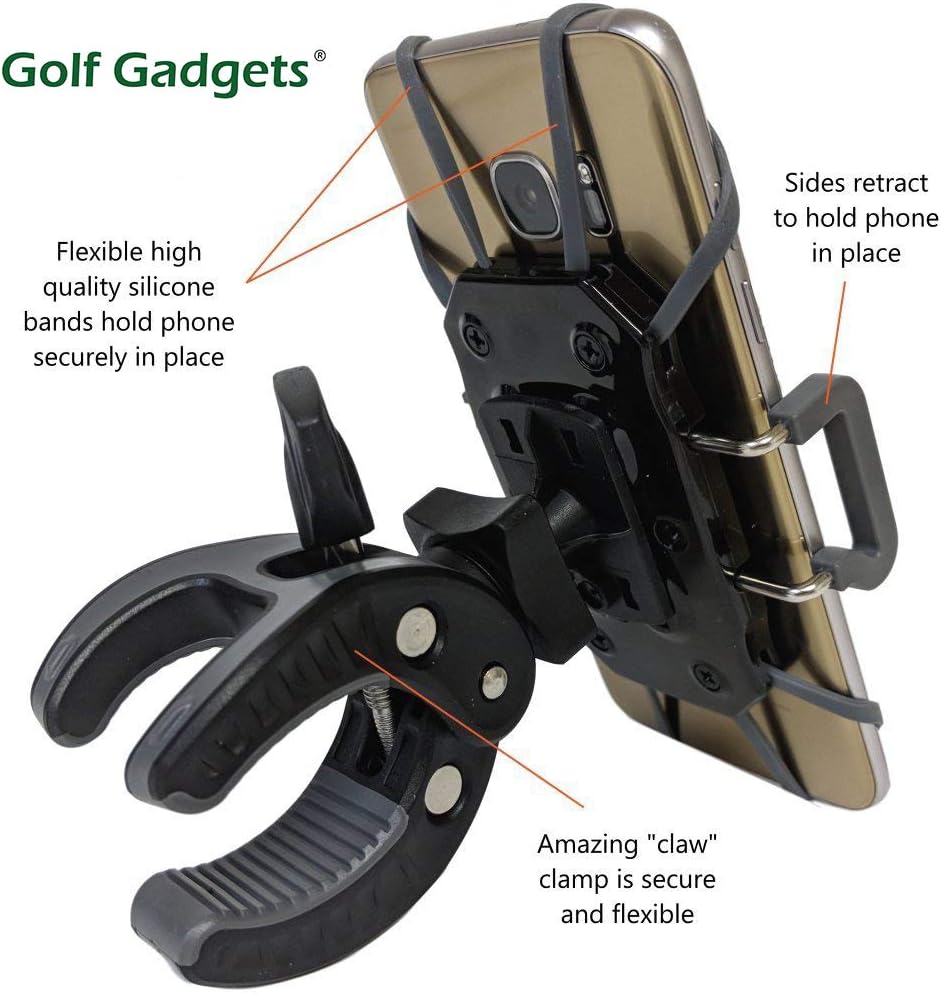 Golf Gadgets – Sistema de grabación de swing  Soporte para carrito de golf o carrito de tracción para teléfono inteligente. Compatible con iPhones,