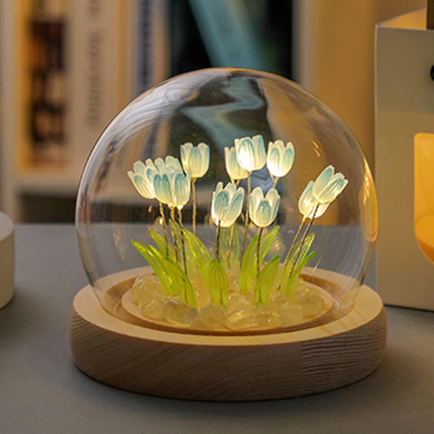 gors Lámpara de noche de tulipanes hecha a mano con pegamento, lámpara de noche LED, lámpara de mesa, lámpara de escritorio, decoración del