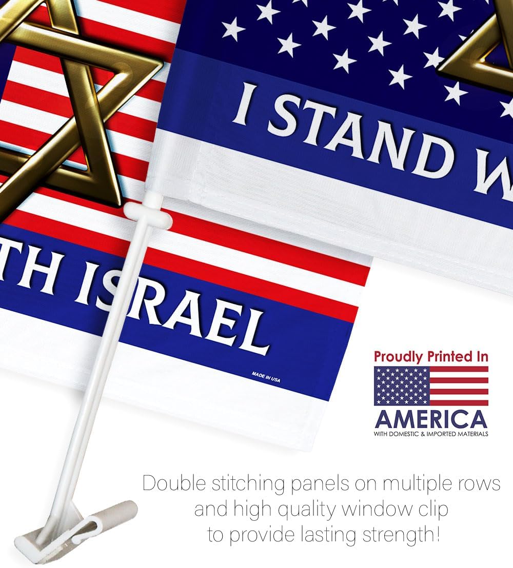 I Stand with Israel Decoraciones Bandera de Israeli para Carros para Ventana de Coches Clip de Soporte Automático Pequeño Cartel de 12 x 18