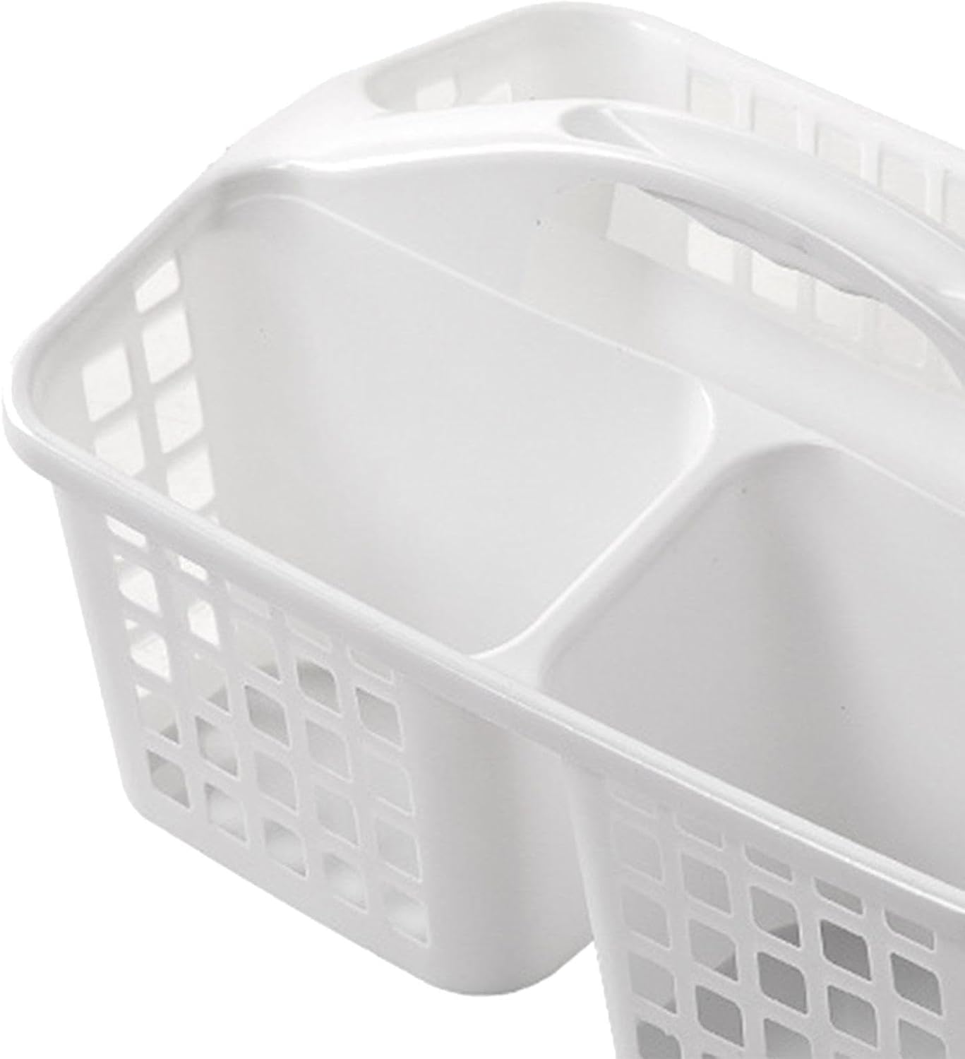Cesta de ducha de baño con asa, organizador de suministros de limpieza ventilado para dormitorio universitario con 3 compartimentos, color blanco