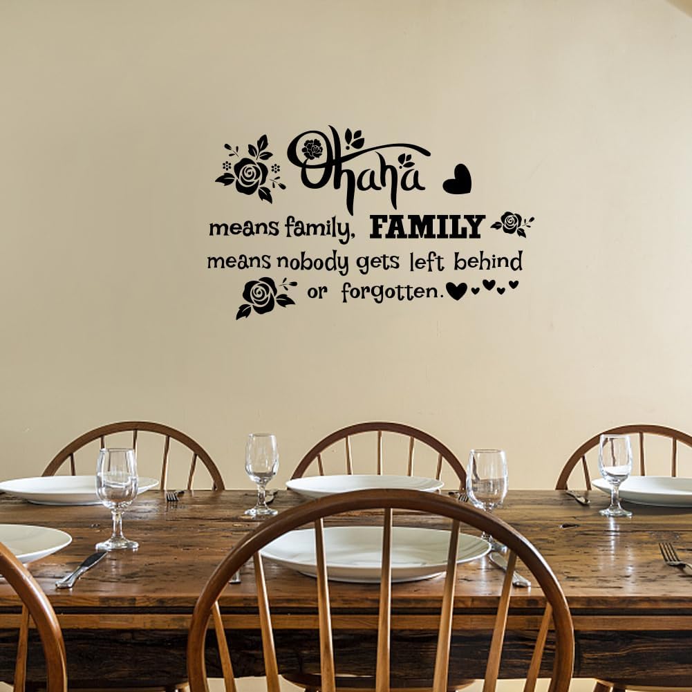 PLIGREAT Ohana Means – Calcomanías de pared con citas familiares, vinilo extraíble para sala de estar, dormitorio, sofá, fondo de TV, pasillo,