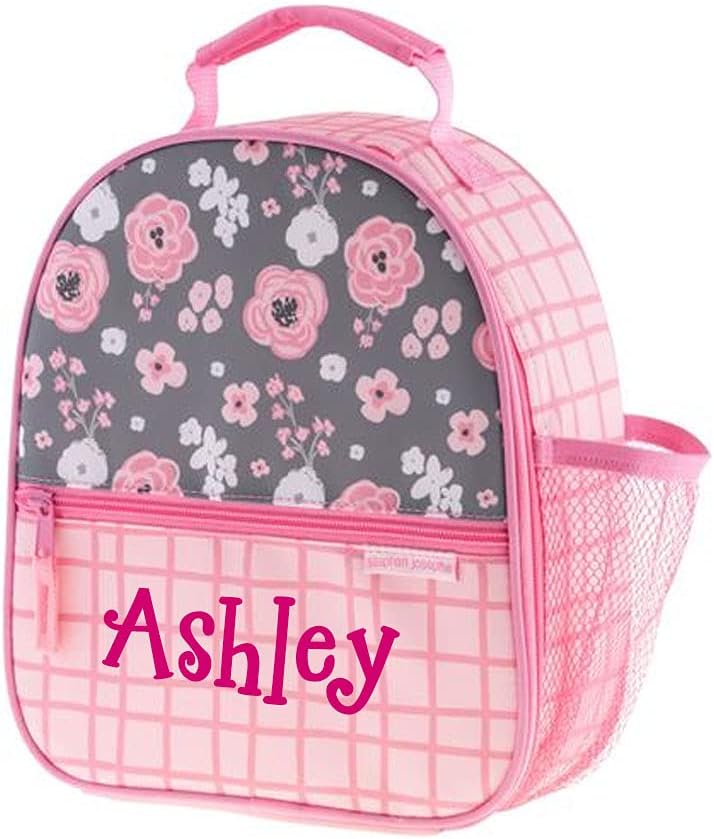 Stephen Joseph Lonchera personalizada, bolsa de almuerzo floral, estampado rosa y gris, suministros de regreso a clases, bolsa aislada para niños,