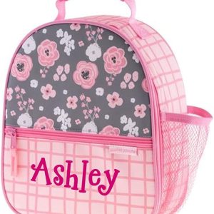 Stephen Joseph Lonchera personalizada, bolsa de almuerzo floral, estampado rosa y gris, suministros de regreso a clases, bolsa aislada para niños, Stephen Joseph Lonchera personalizada, bolsa de almuerzo floral, estampado rosa y gris, suministros de regreso a clases, bolsa aislada para niños,