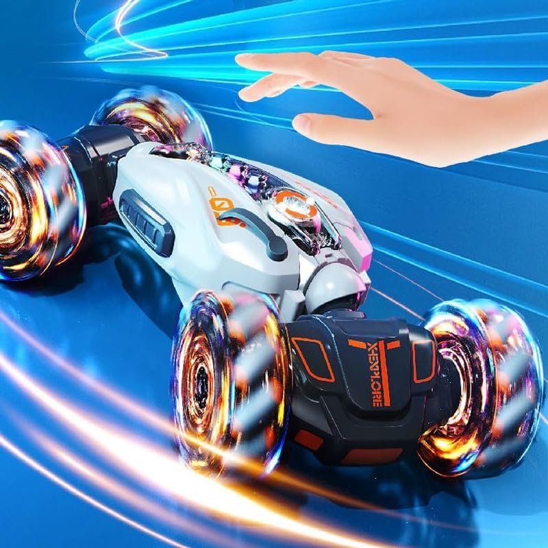 Gesture – Auto de control remoto con aerosol, transformación 4WD 360 gira todo terreno 2.4 GHz juguete con luces de música, autos de acrobacias RC