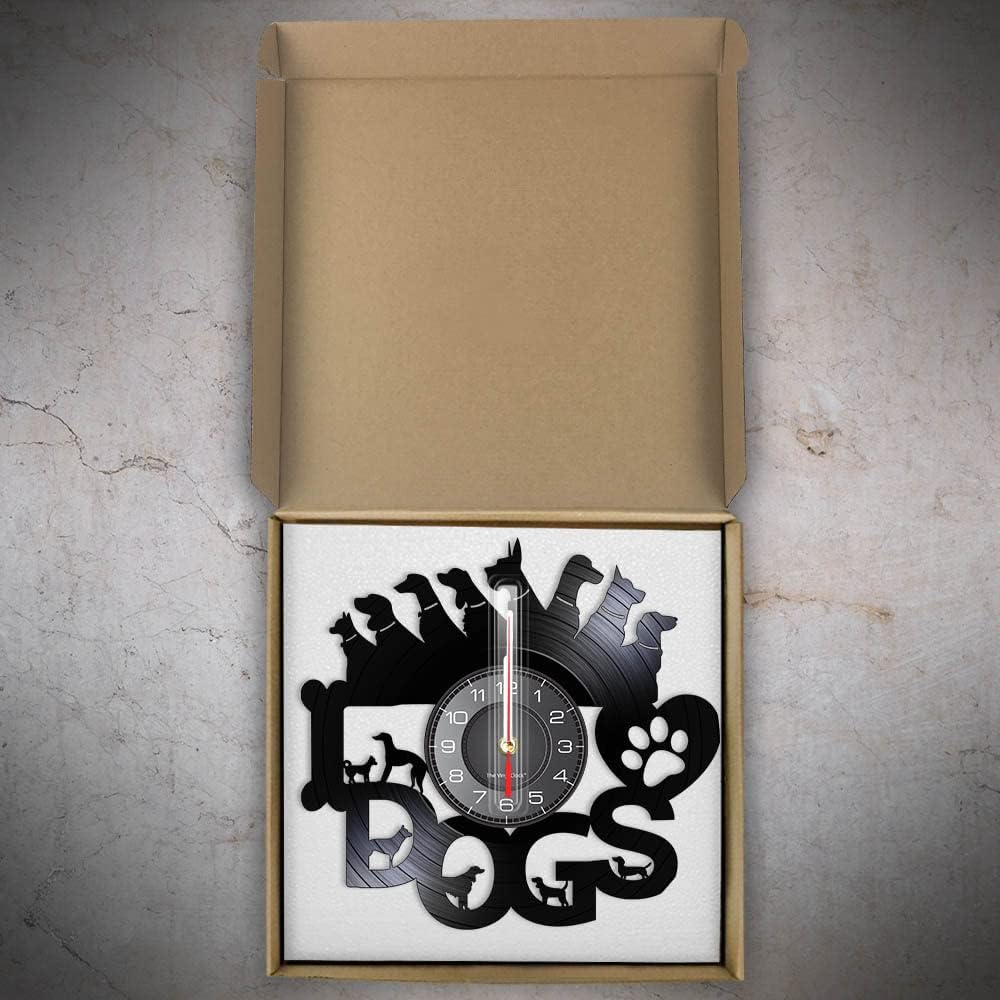 Reloj de pared de vinilo, diseñado para mascotas y perros, con función de luz nocturna LED, es un regalo para los amantes de las mascotas.