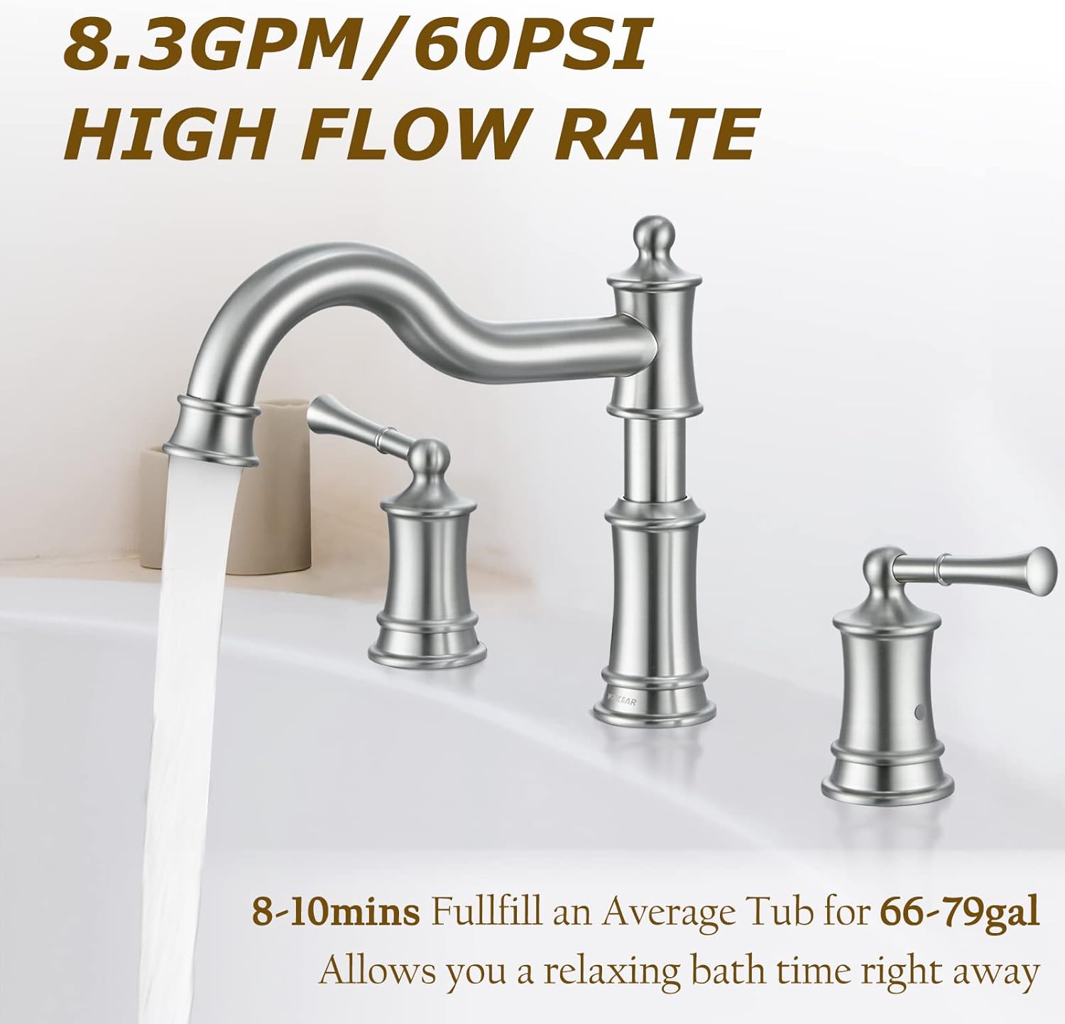 Grifo romano para bañera de montaje en cubierta para baño, boquilla clásica elegante y generalizada con 3 agujeros, cartucho de válvula de 2 manijas
