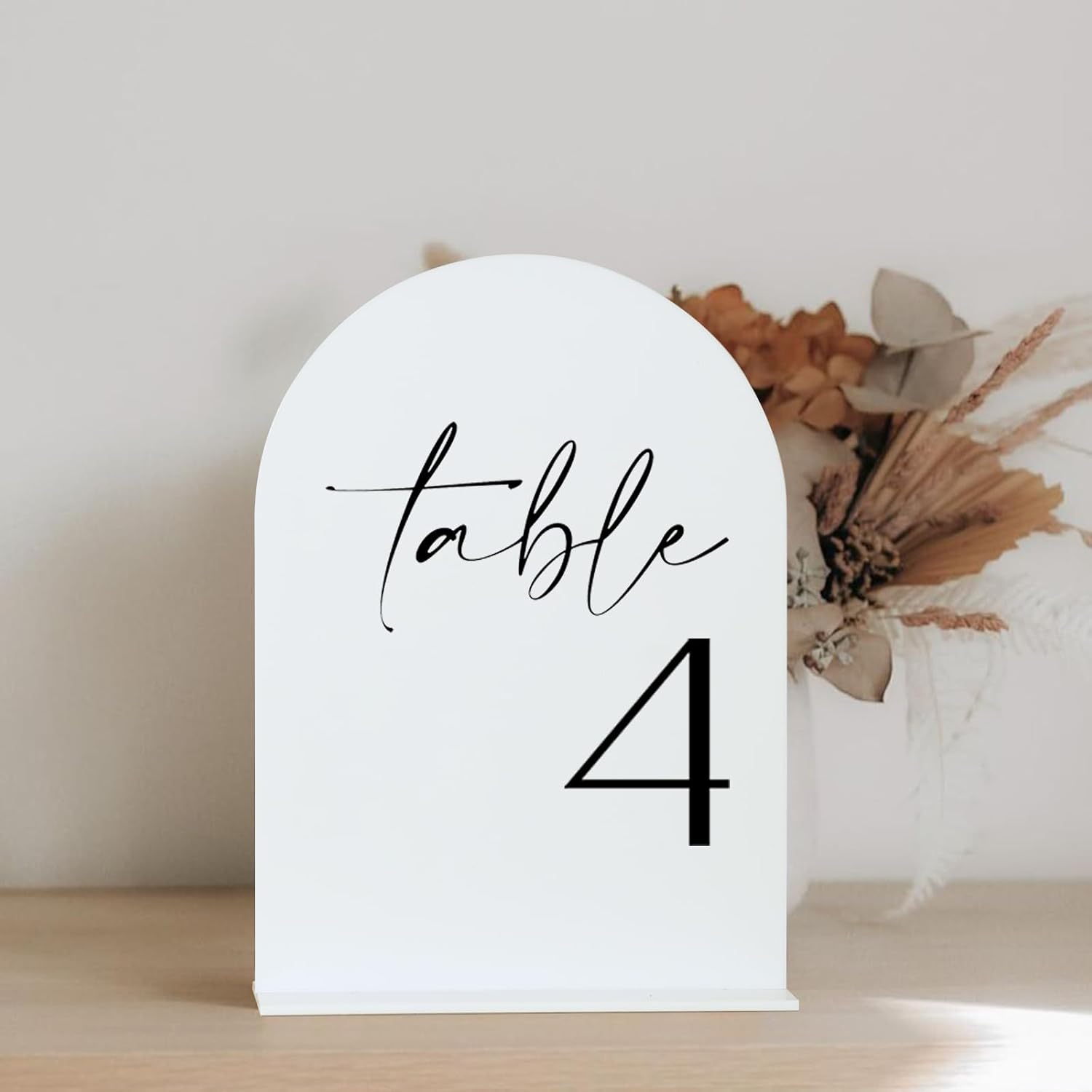 Mesa de boda de arco blanco números 1-15 con soportes, letreros y soportes acrílicos arqueados de 5 x 7 pulgadas, números de mesa de arco blanco