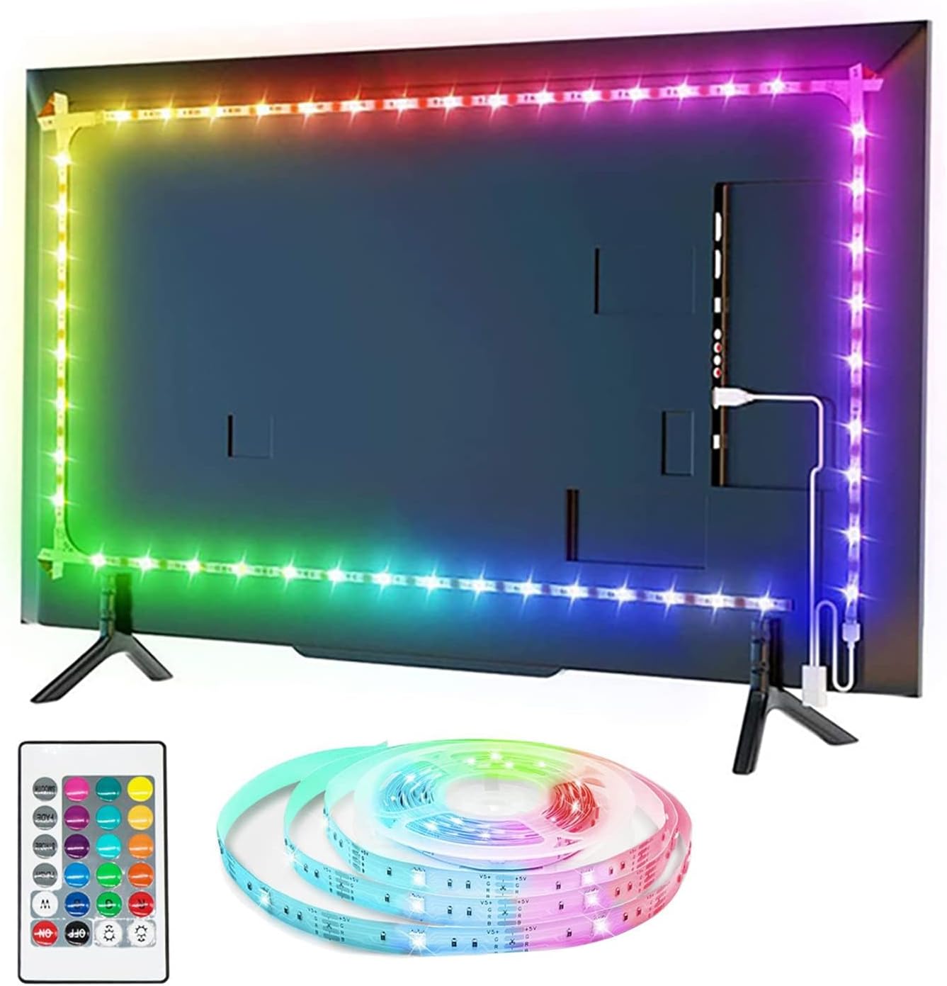 Luces LED para retroiluminación LED de TV, tira de luces LED RGB de 8.2 pies para luces de TV detrás, tira de luz LED USB para TV de 32 a 43