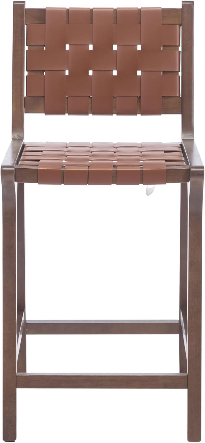 DM Furniture Juego de 2 taburetes de bar de altura de mostrador de 23.5 pulgadas, tiras tejidas de piel sintética, taburetes de bar con correas de