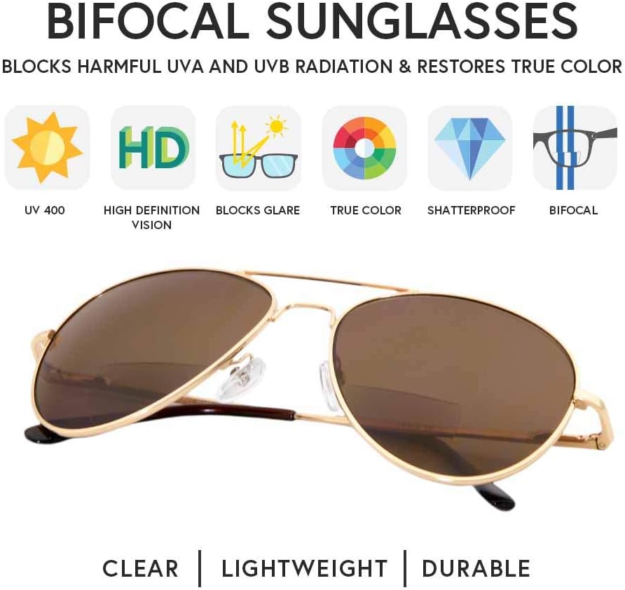 VITENZI Gafas de sol bifocales para hombres y mujeres Aviador Lectura Gafas de sol tintadas con lectores – Milan