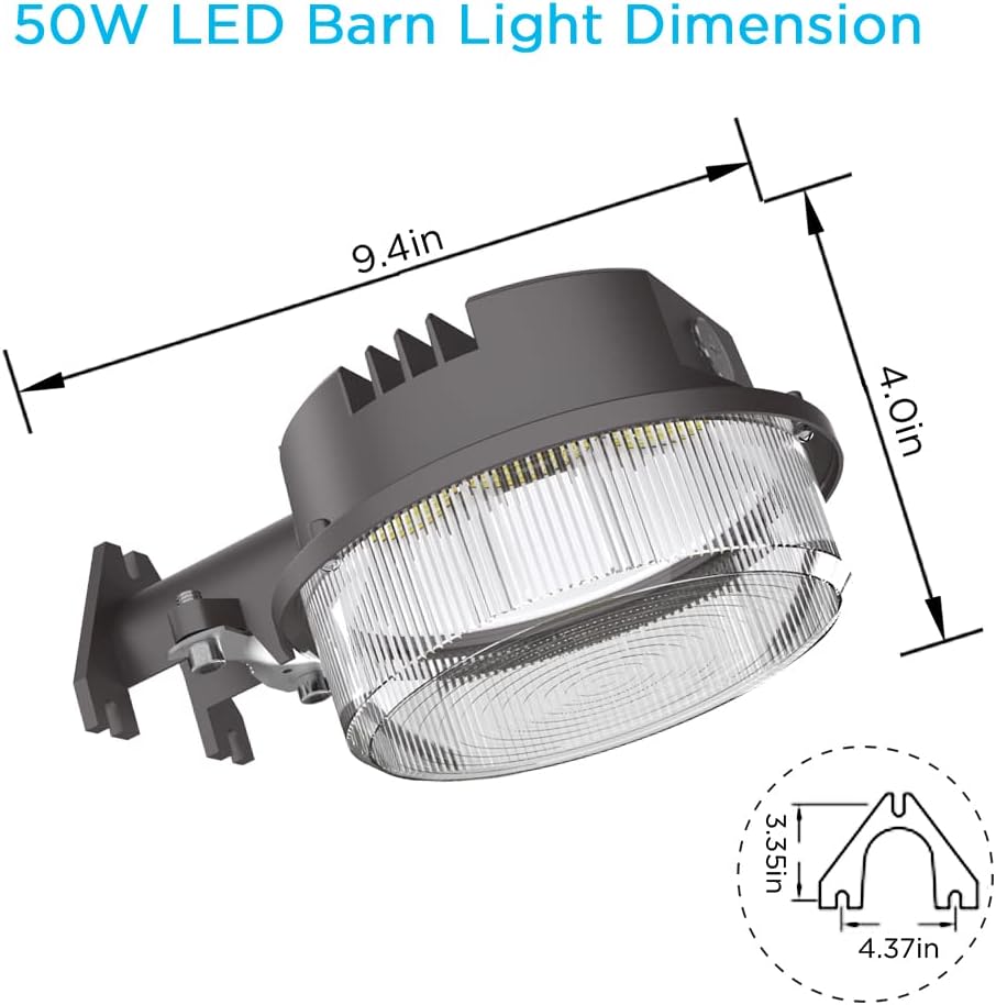 Luz LED de granero de 50 W, del anochecer al amanecer, iluminación de patio al aire libre con fotocélula 5000 K, luz diurna impermeable, lista ETL y