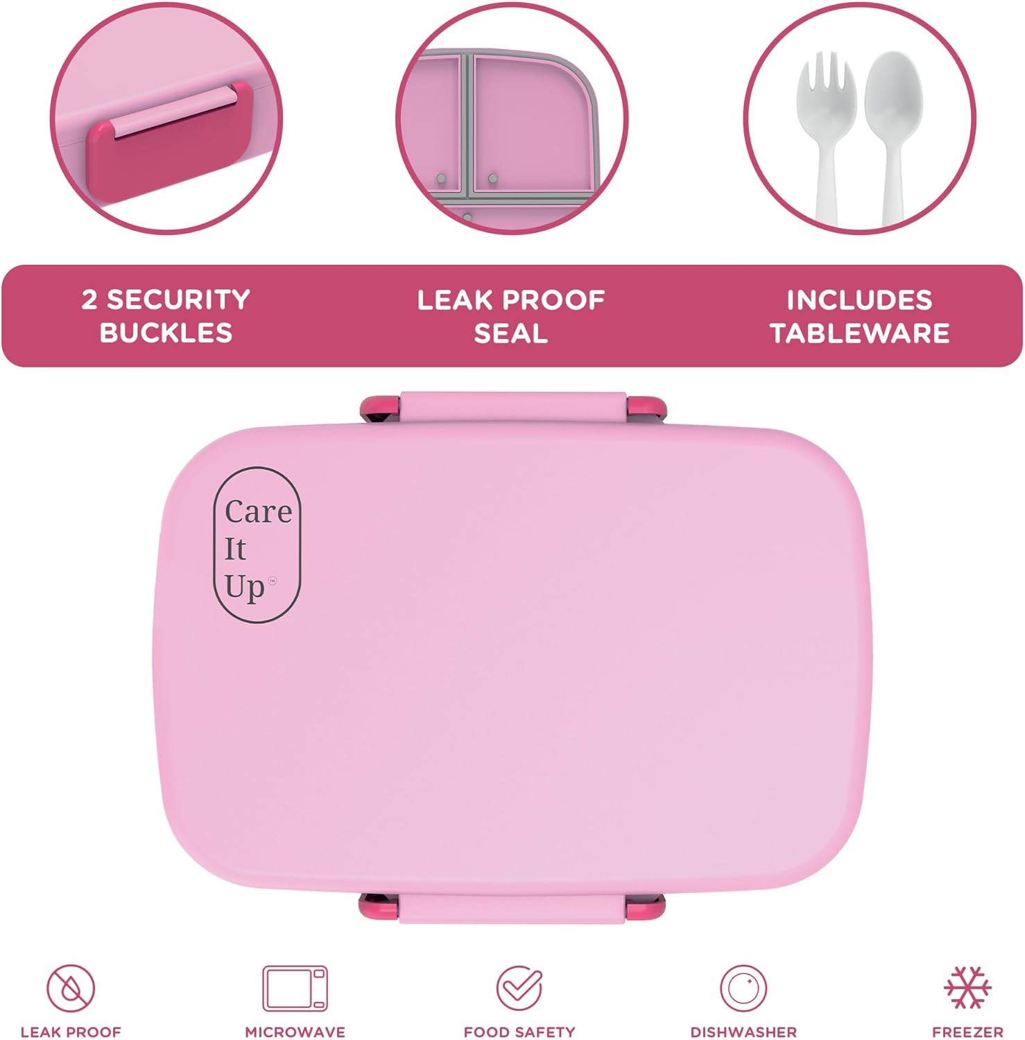 Lonchera Bento para niños y niñas con juego de cubiertos, hojas de calcomanías (más de 5 años), caja de almuerzo de 3 compartimentos a prueba de