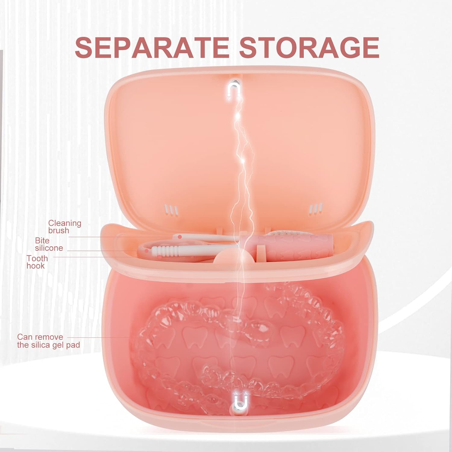 Taza de caja de baño para dentaduras postizas, con espejo, kit de frenillos dentales, estuche de retención portátil, soporte de caja de