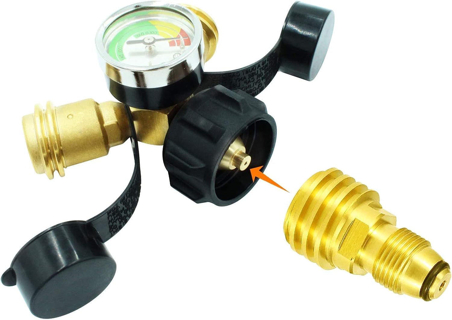 Medidor de tanque de propano con regulador POL a QCC1tipo 1, adaptador en T para conexión de tanque de propano de 5 a 100 libras a parrillas de