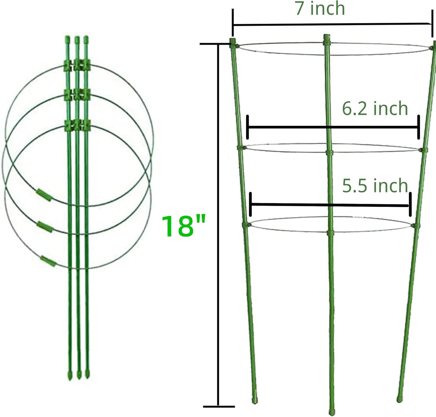 Jaula de tomate para jardín, paquete de 4 jaulas de jardín de enrejado de tomate de 18 pulgadas con 3 anillos ajustables, estacas para plantas