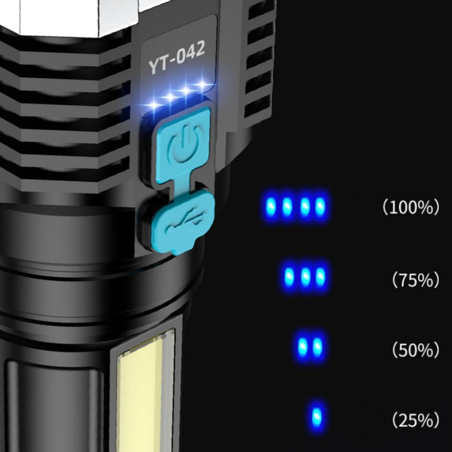 4 LED de mano para exteriores de 1000 lúmenes, funciona con batería de 1200 mAH, Tactic-al – Potente linterna recargable de largo alcance de hasta