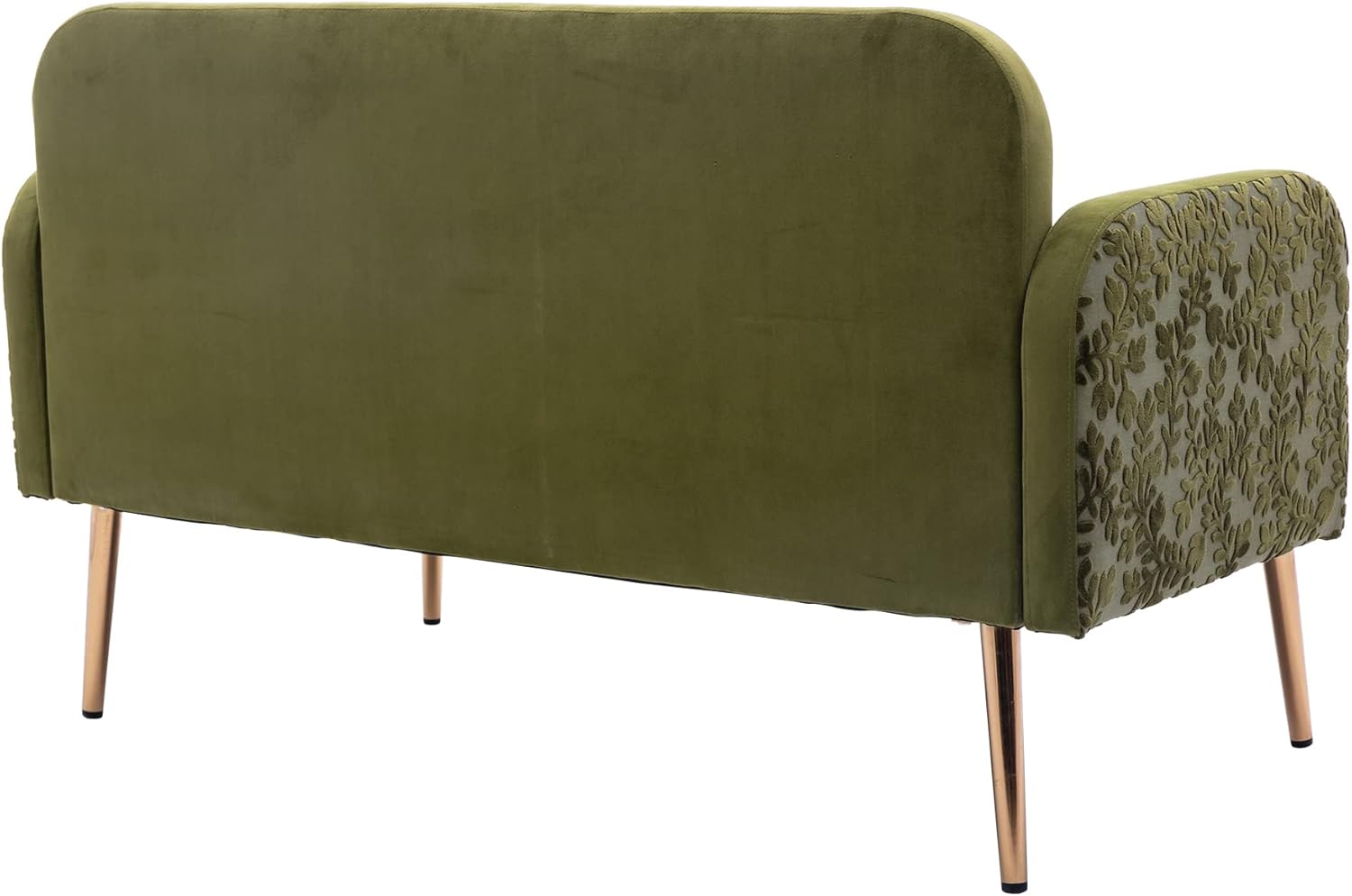 Sofá biplaza verde de terciopelo, sofá pequeño para dormitorio, sofá con pies de metal, 2 almohadas incluidas