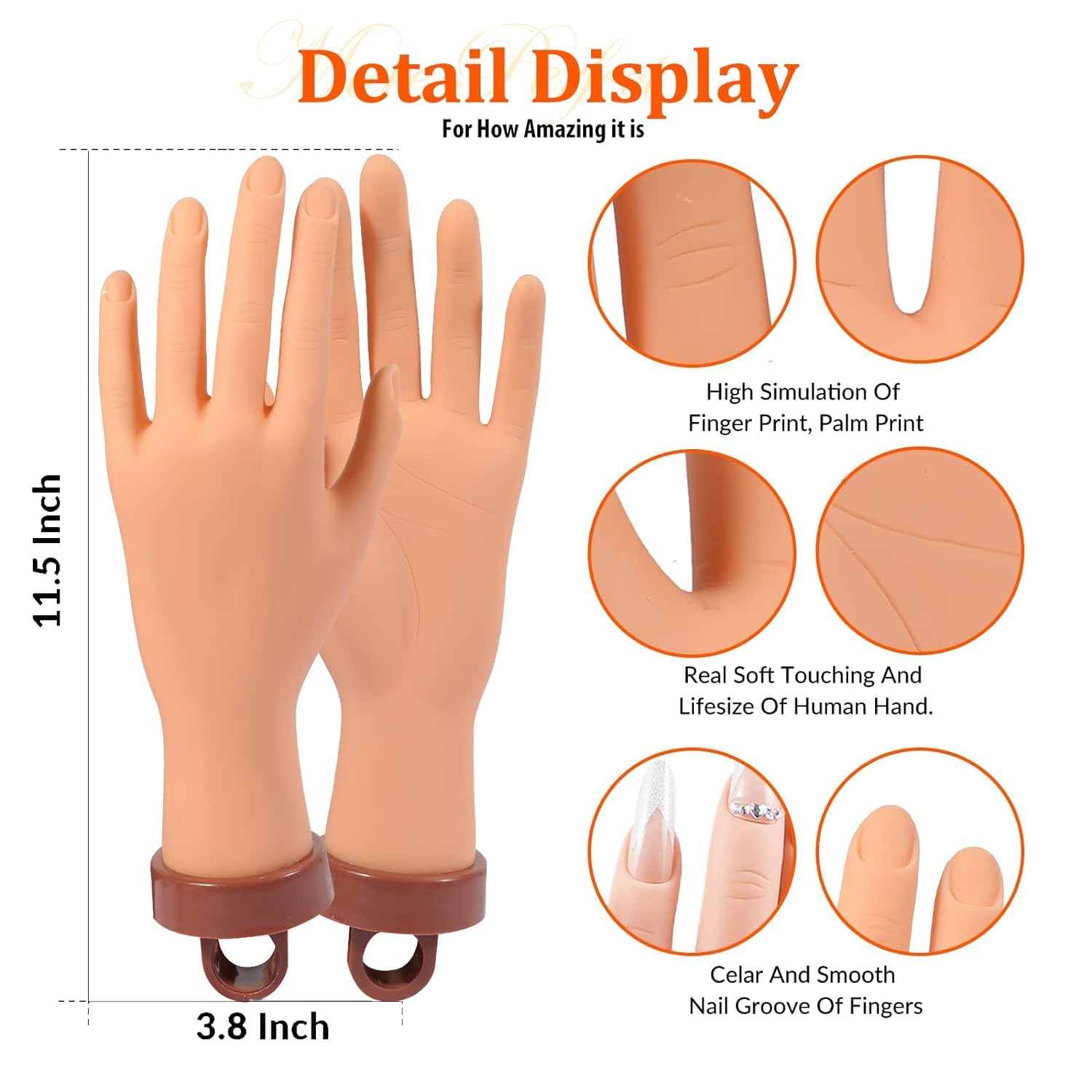 Mano de práctica para uñas acrílicas, práctica de uñas, suministros técnicos de uñas para prácticas, uñas acrílicas, flexibles, flexibles, maniquí,