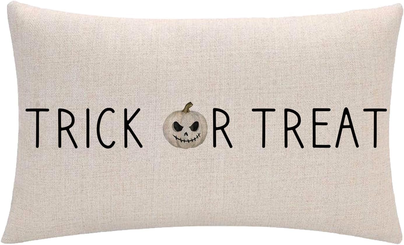 Paquete de 2 fundas de almohada rectangulares con diseño de calabaza fantasma de Halloween, truco o trato, fundas de cojín de cintura para