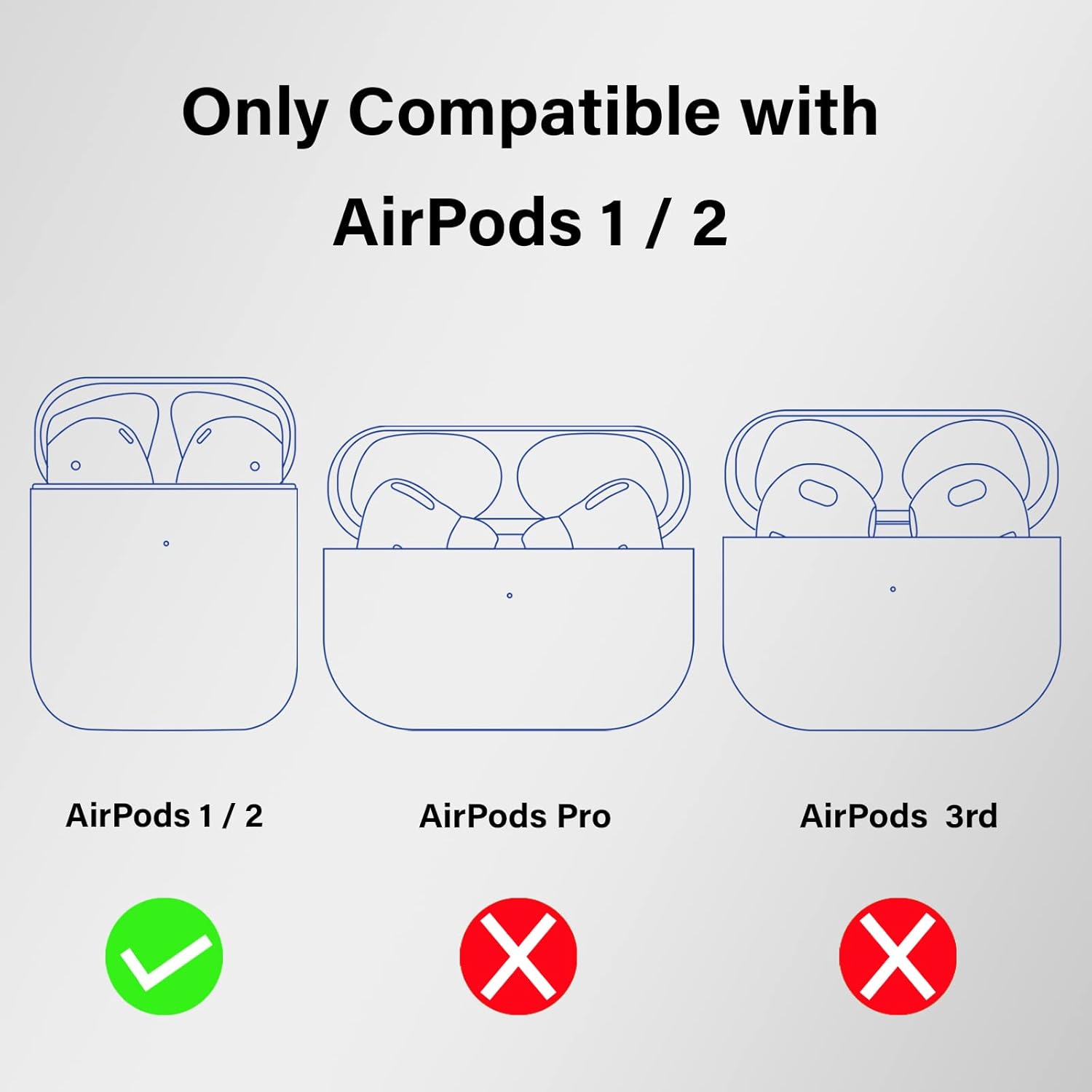 Wonhibo Funda de silicona para Airpod 1 y 2 de Apple, diseño de mariposas, color azul con llavero
