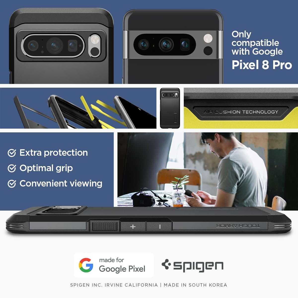 Spigen Tough Armor diseñado para Pixel 8 Pro Case (2023) – Negro
