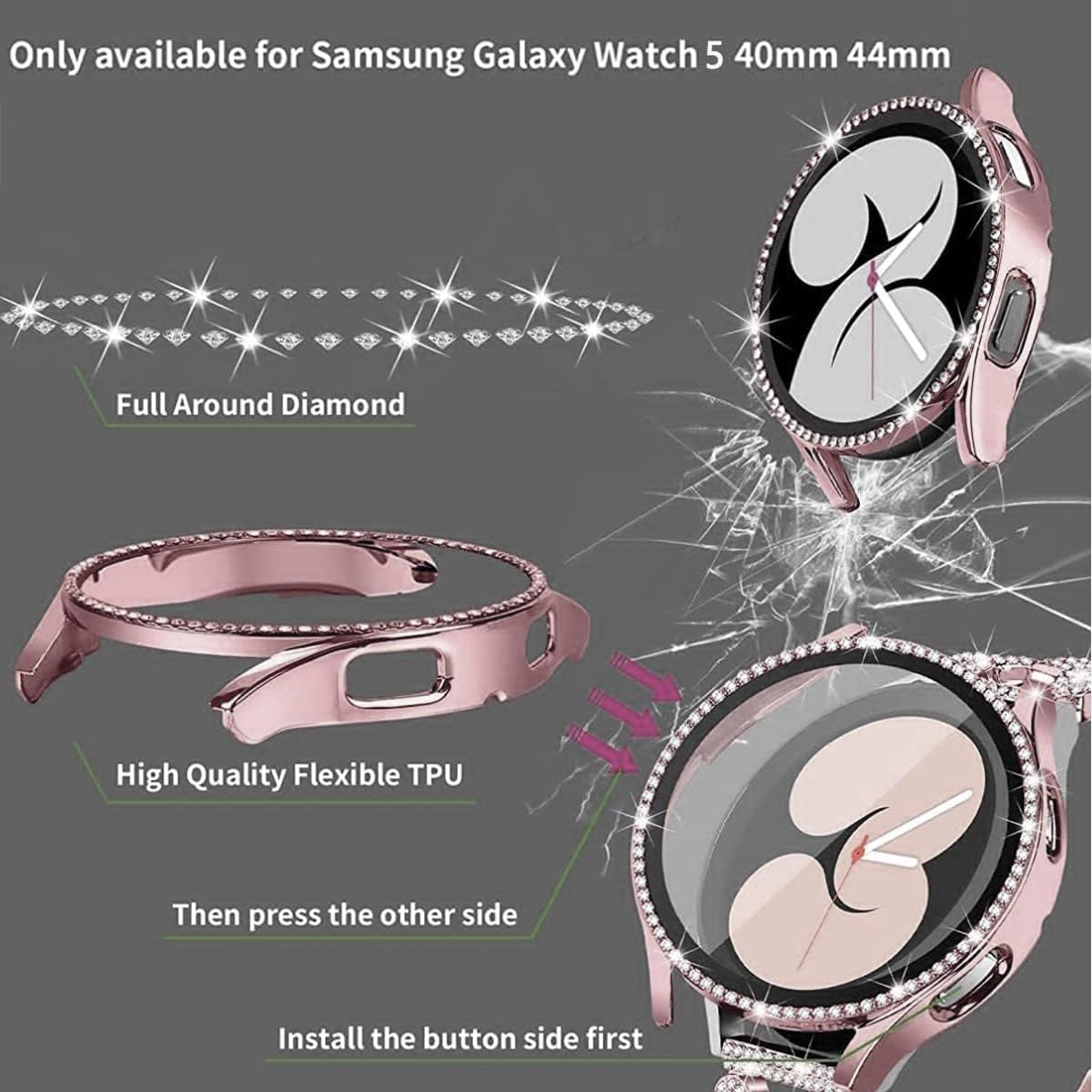Bling Band+ Funda compatible con Galaxy Watch 65 de 1.575 pulgadas1.732 pulgadas, correa elegante de repuesto para mujer y funda para Samsung Watch