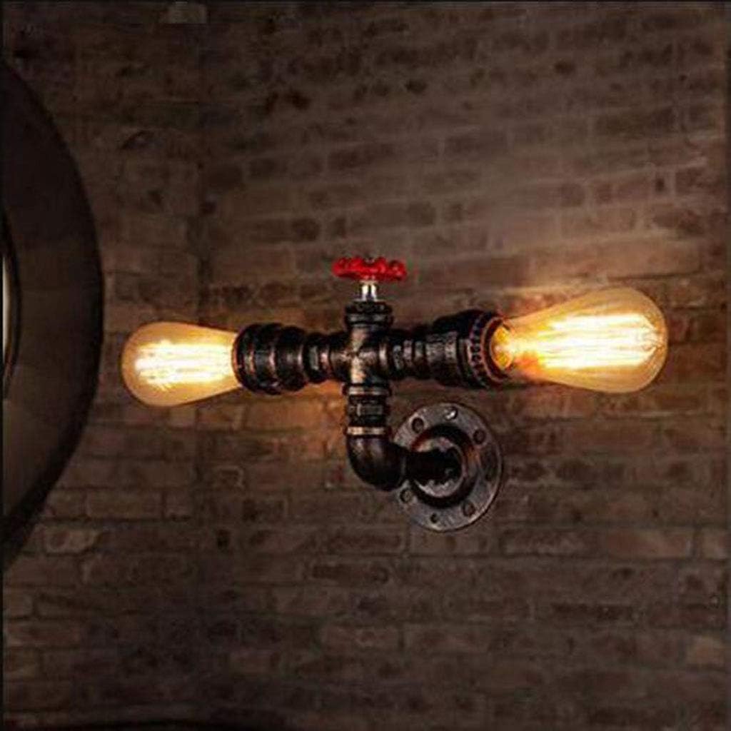 BYSUN Aplique de pared Steampunk industrial retro, 2 luces de metal estilo tubo de agua montado lámpara lámpara luminaria, E26 Industrial Vintage