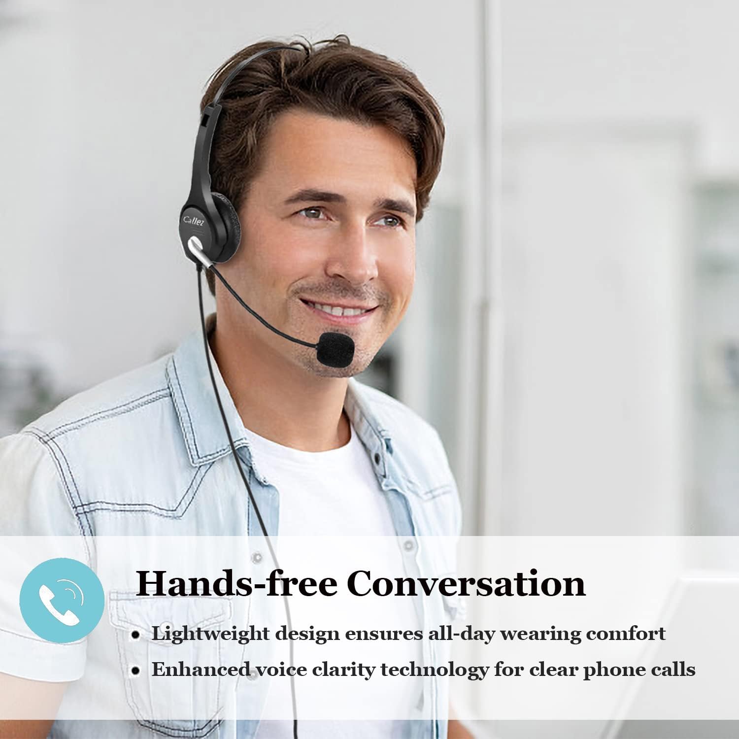 Call Center – Auriculares de teléfono de 0.098 in con micrófono con cancelación de ruido, teléfono fijo con control de volumen para AT&T ML17929