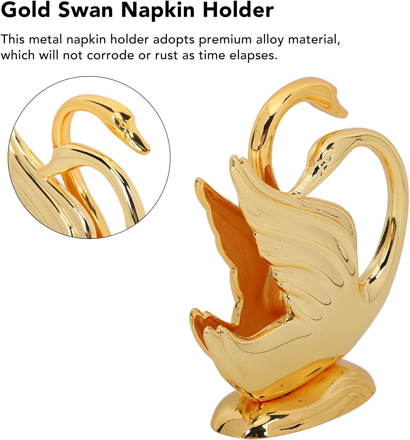 Servilleteros dorados, soporte de servilleta de cisne de metal inoxidable, elegante soporte de servilleta de mesa moderno dorado, soporte
