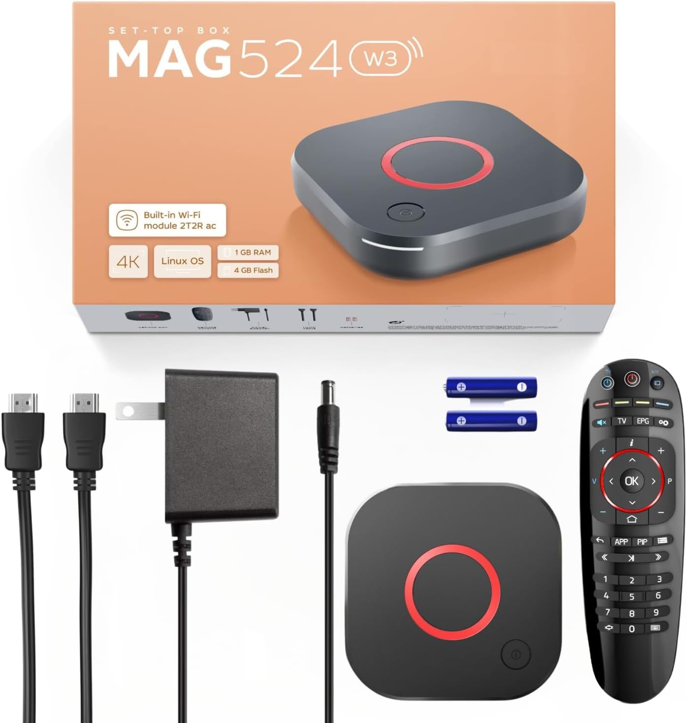 Raxxio MAG524w3 Linux 4.9 Set-Top Box, Amlogic S905X2 Chipset con 1 GB DDR3 RAM y 4 GB de memoria flash, 4K y HEVC, doble banda 2.4G5G 2T2R ac WiFi,