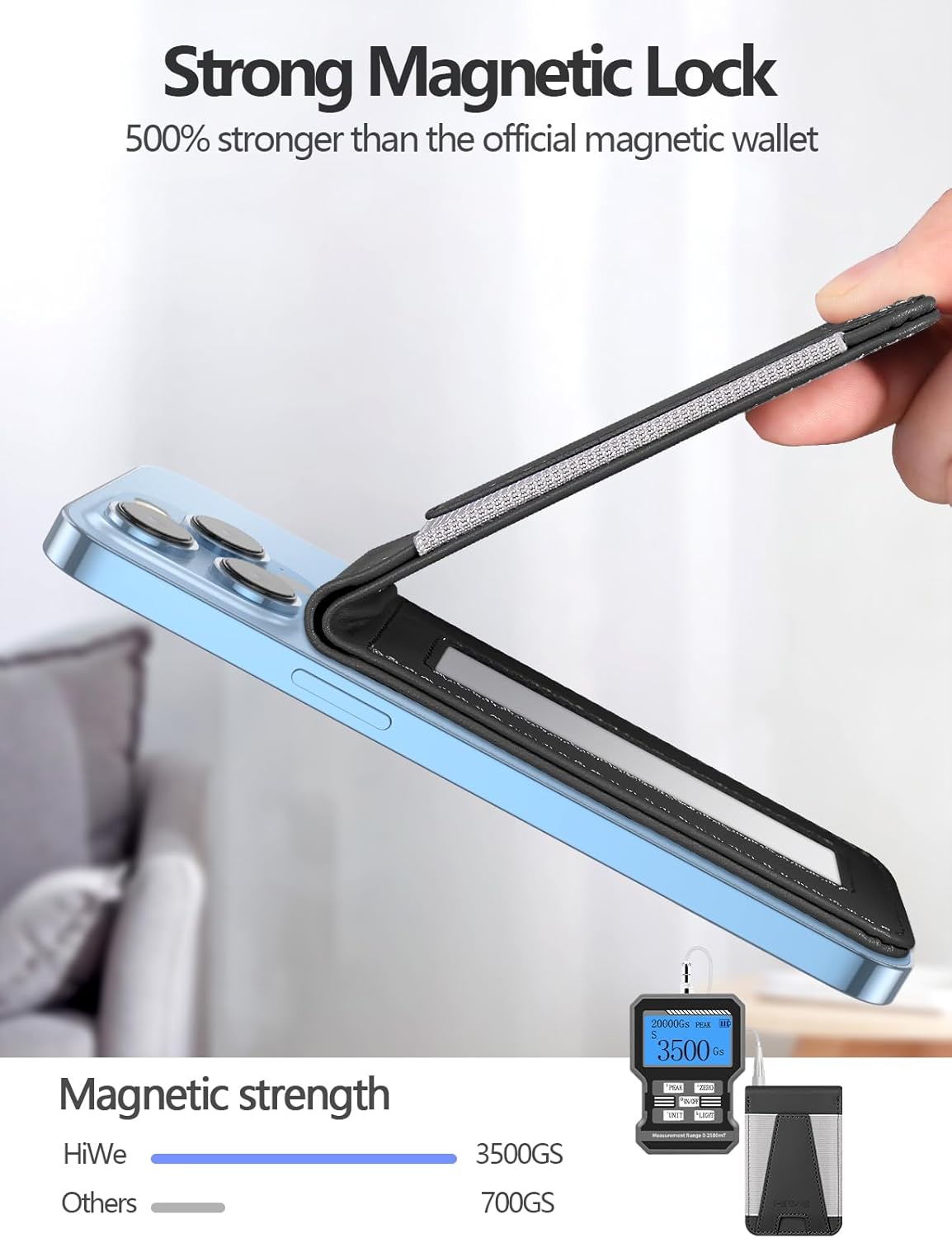 Cartera magnética para Apple Magsafe, diseñada para cartera MagSafe, cartera magnética de cuero Eiffel-Tower con soporte ajustable para iPhone 15