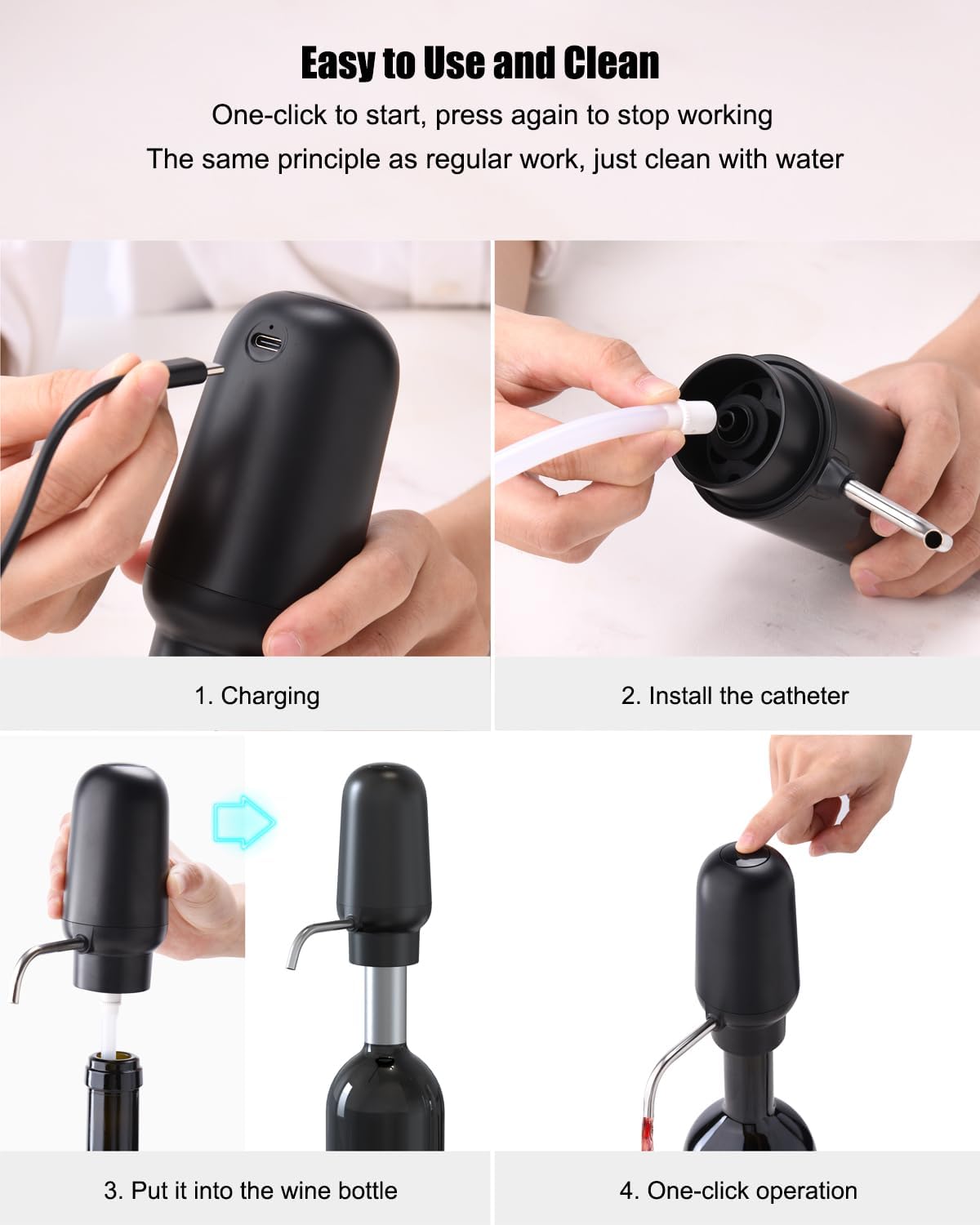 DERGUAM – Vertedor de vino eléctrico, aireador de vino recargable con 2 tapones de vino, aireador automático portátil de un botón con cortador de