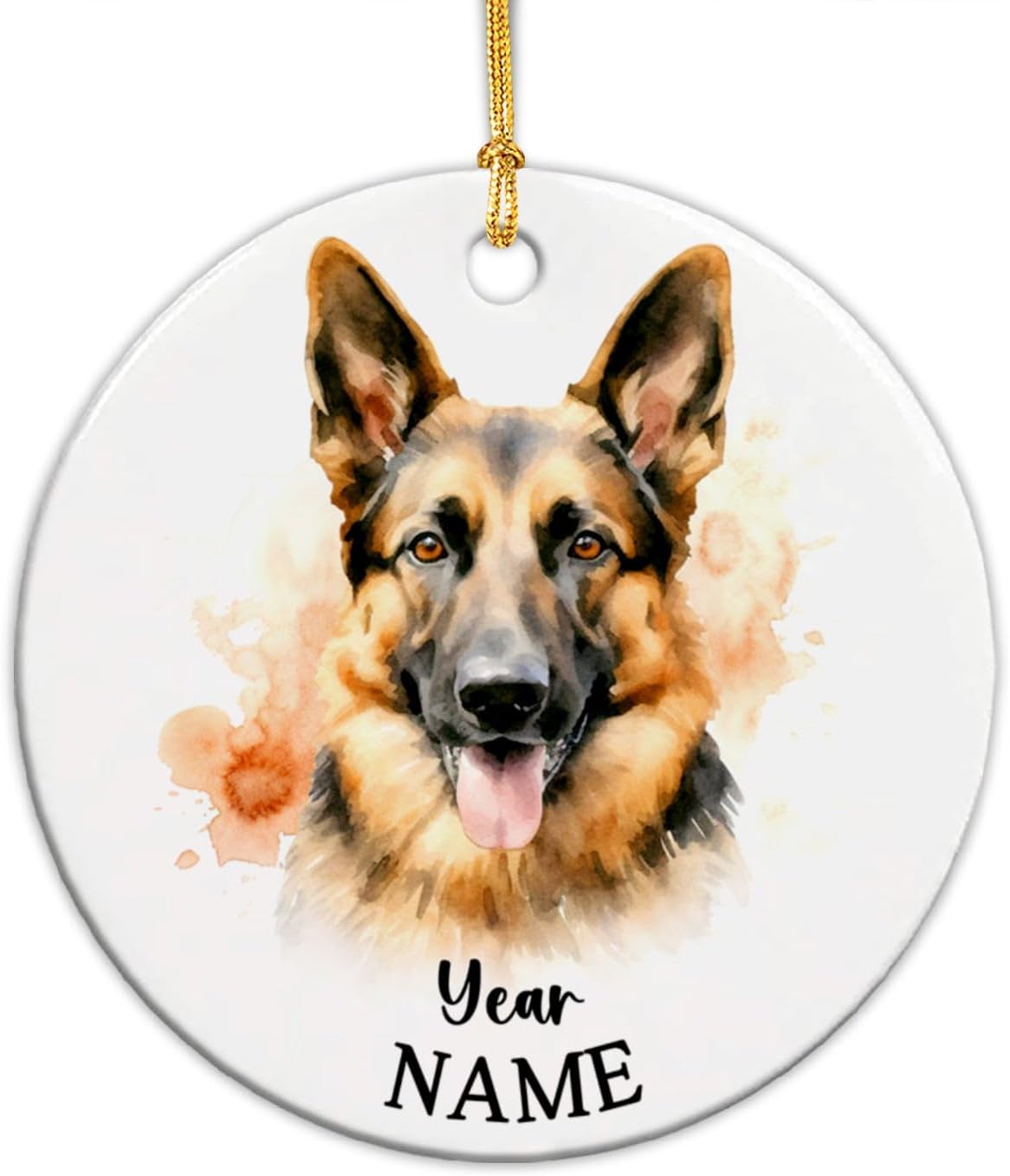Adorno personalizado de cerámica para perro pastor alemán, adorno de árbol de Navidad personalizado para perro con nombre y año, adorno de cerámica