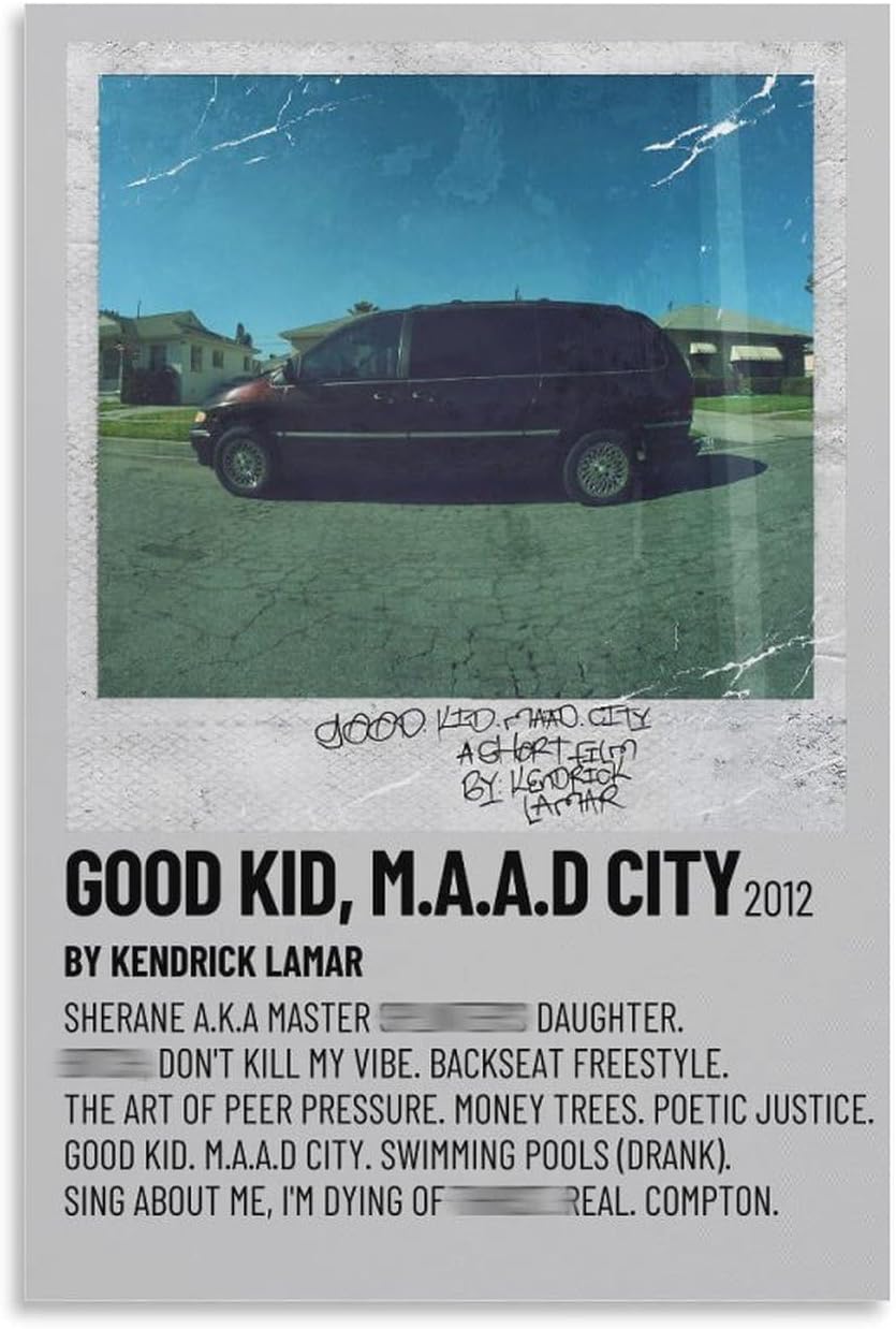 ARSHUN Póster de álbum de música Kendrick Lamar Good Kid MAAD City HD, impresiones en lienzo para pared, decoración estética de habitación, 12 x 18