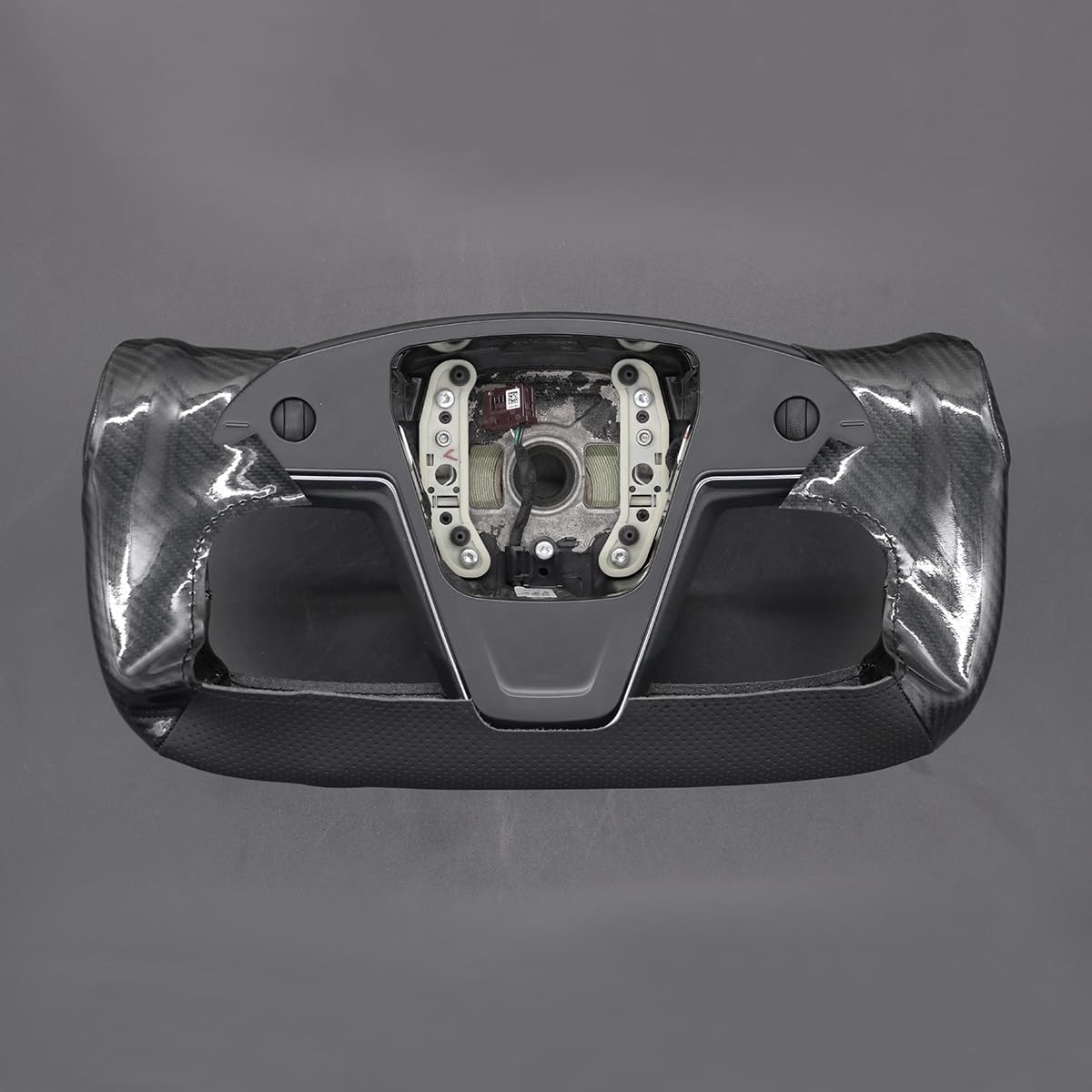 MEWANT Funda de volante de fibra de carbono de poliuretano brillante de cuero genuino negro cosido a mano para Tesla Model S Yoke Model X