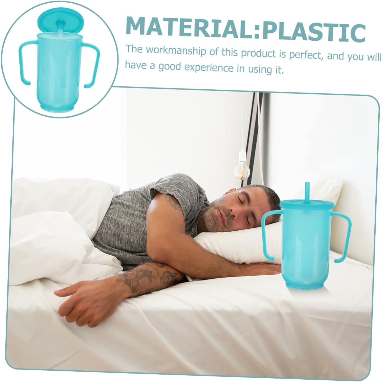 Luxshiny 2 tapas para el cuidado del vaso con asas, taza de pajita, a prueba de agua, convaleciente, beber, botella para ancianos, líquido,