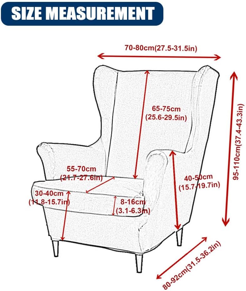 Funda para silla Wingback, 2 piezas, fundas para silla con respaldo de ala, lavables, elásticas, fundas para silla con respaldo de ala con brazos