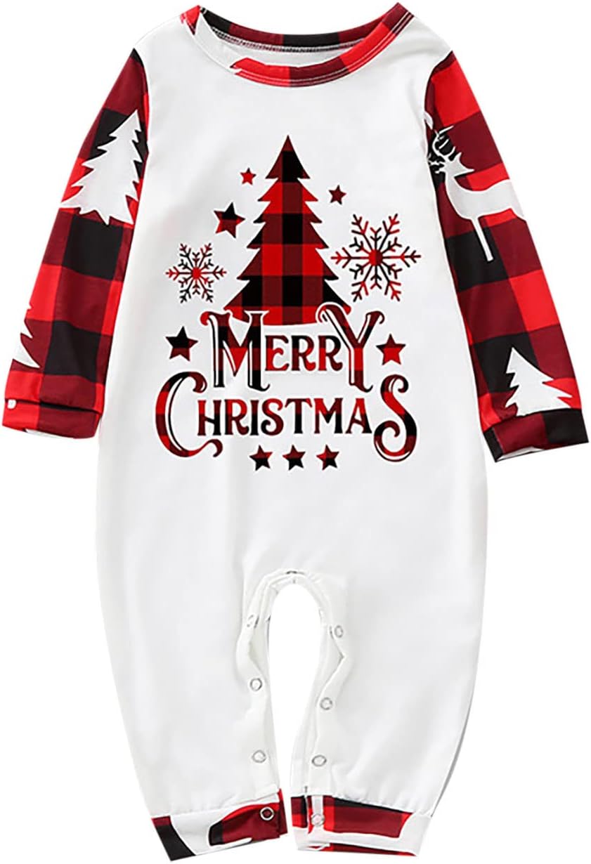 luwita Pijamas de Navidad para la familia, conjunto a juego de camisetas de manga larga y pantalones, camisones navideños con Feliz Navidad