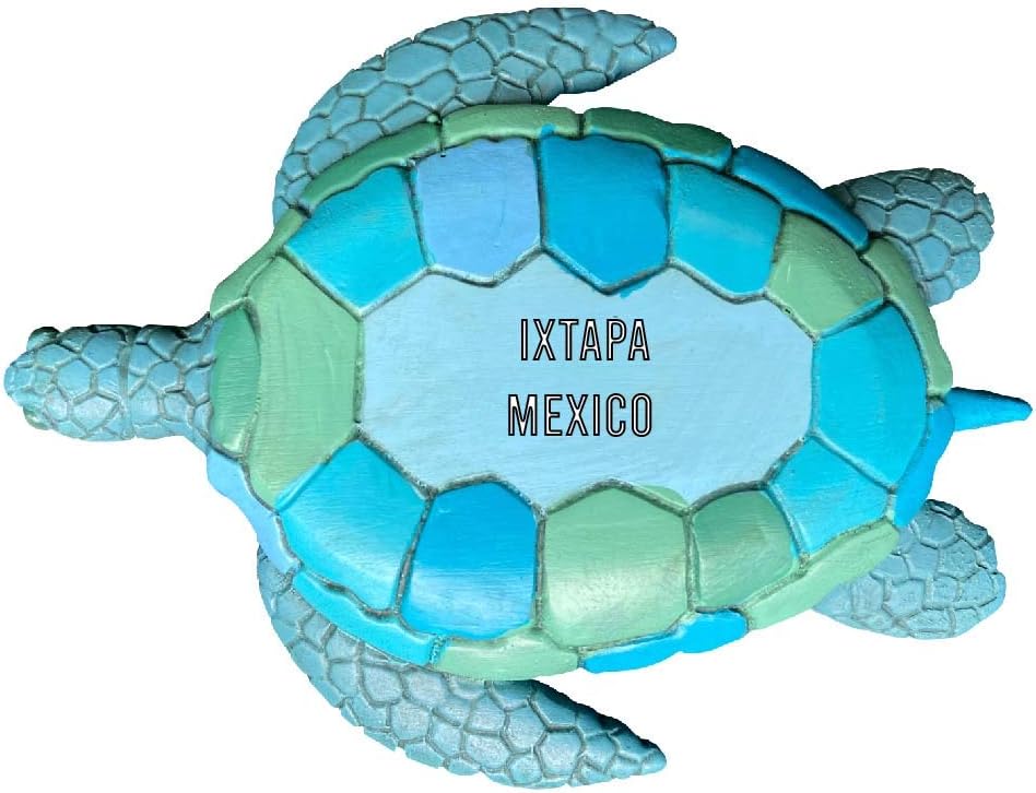 R and R Imports Ixtapa Mexico Souvenir – Imán de resina pintada a mano para refrigerador, diseño de atardecer y tortuga verde, 3 pulgadas
