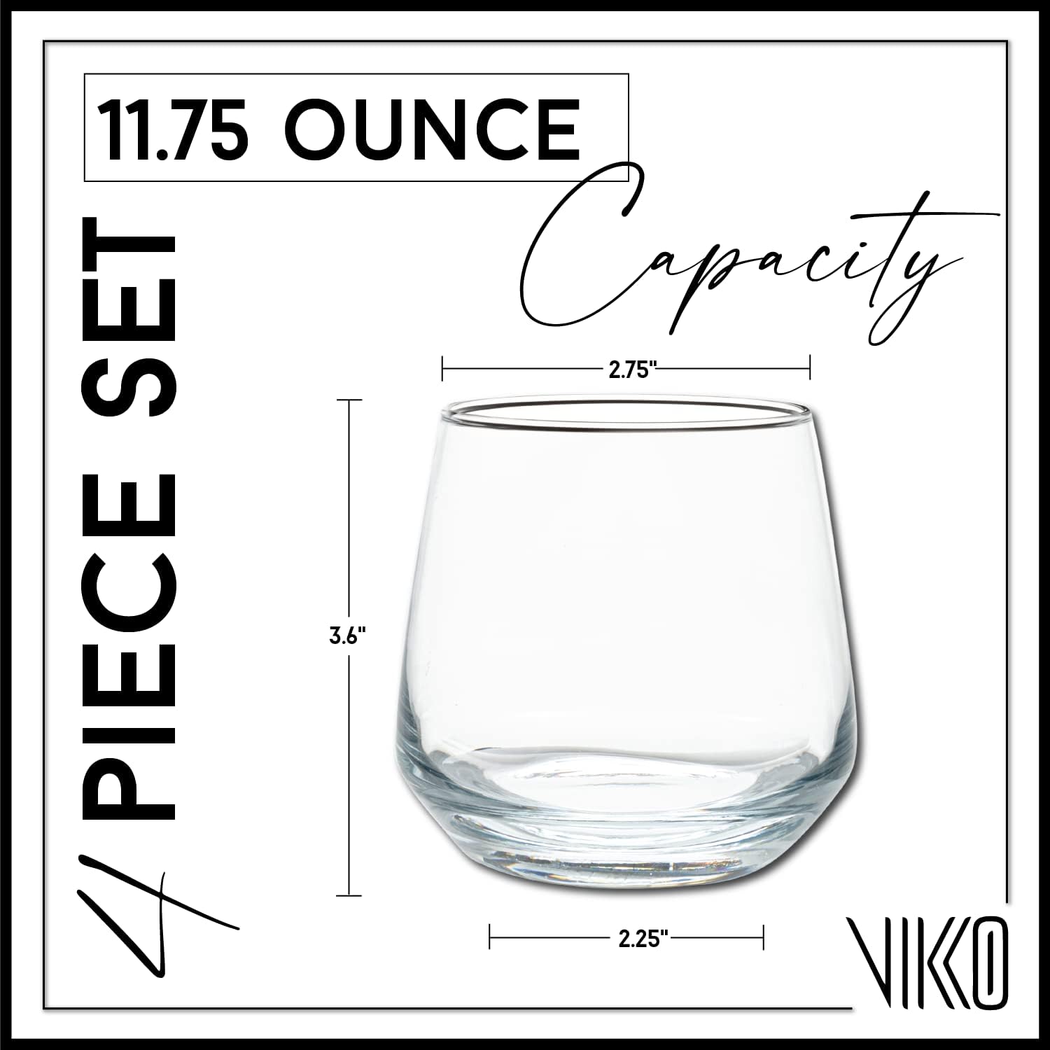 Vikko Juego de 4 vasos de whisky Old Fashioned de 11.75 onzas, vasos de whisky escocés de alta calidad, aptos para lavavajillas