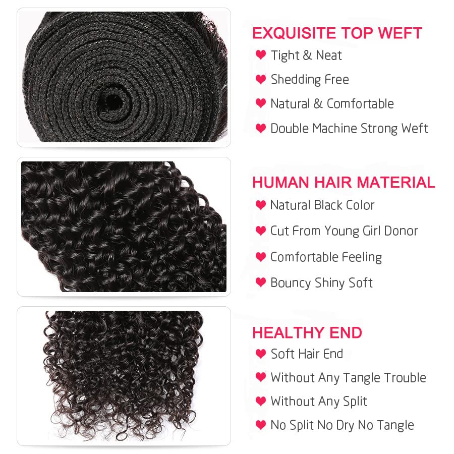 Cabello humano rizado brasileño de 20 pulgadas, 8A, sin procesar, 1 paquete de cabello virgen, rizado, rizado, paquete único (3.53oz) color natural