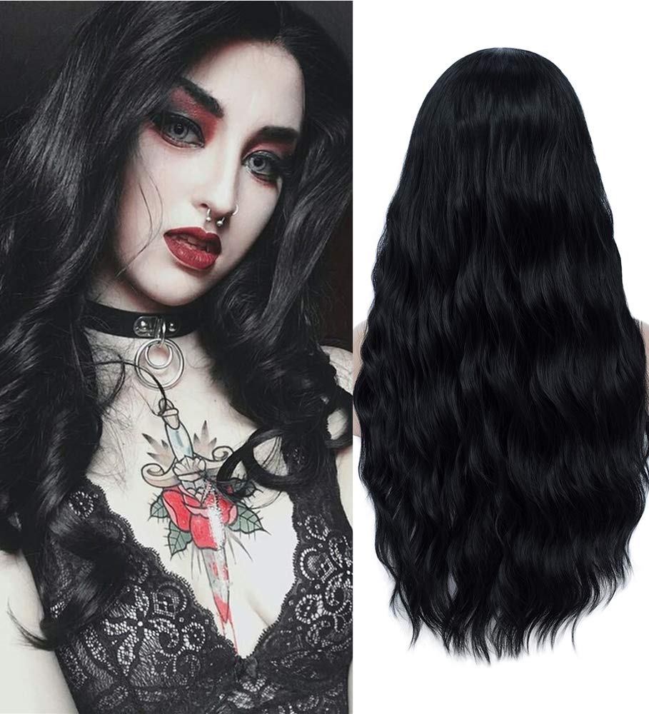 Mildiso – Peluca de cabello largo natural ondulado para mujer, color azul de color degradado, perfecto para fiestas, cosplay o uso diario