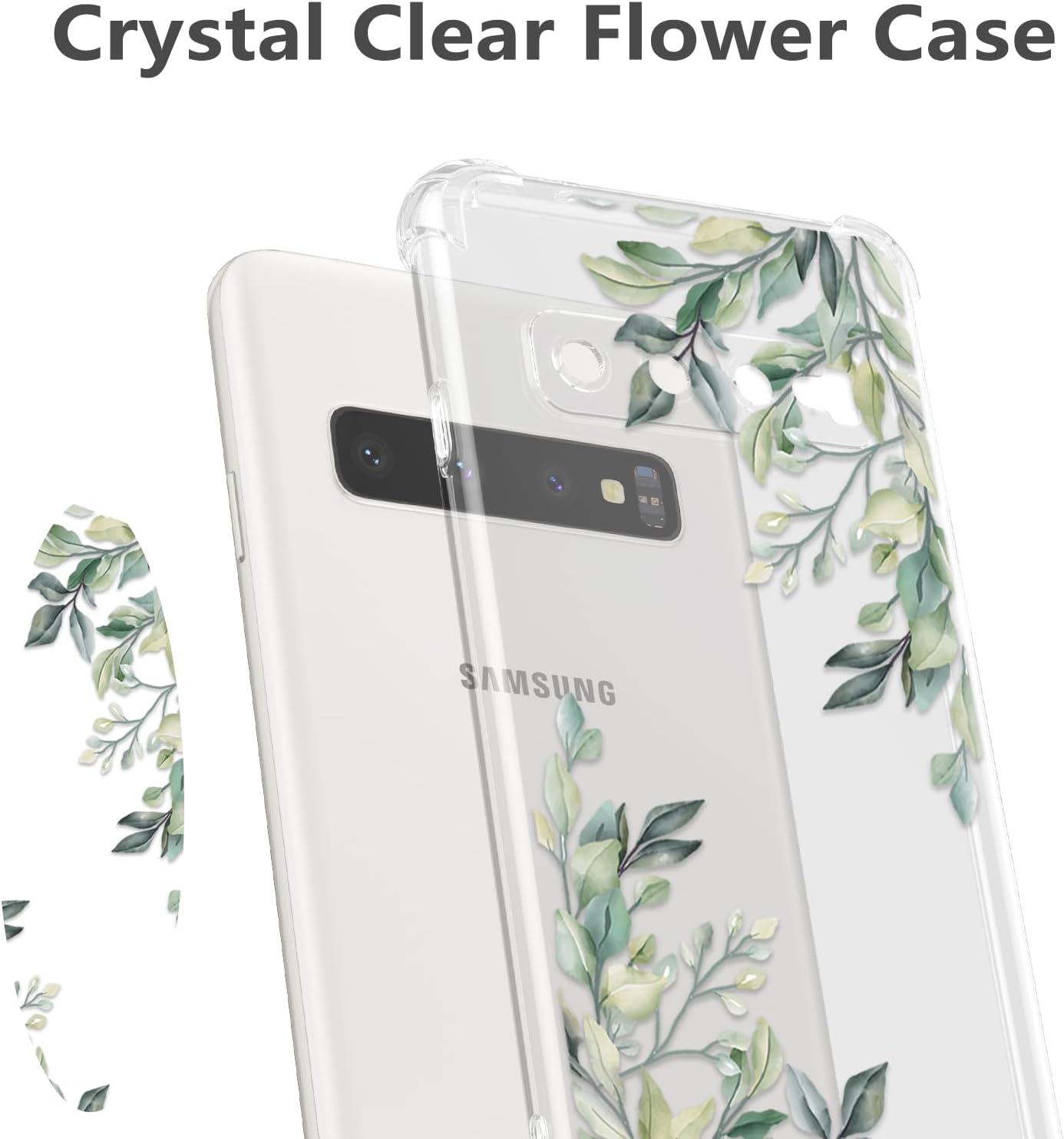 RALEAVO Funda protectora transparente de TPU suave con esquinas reforzadas, para Samsung Galaxy S10, diseño floral de hojas y hojas, para niñas y