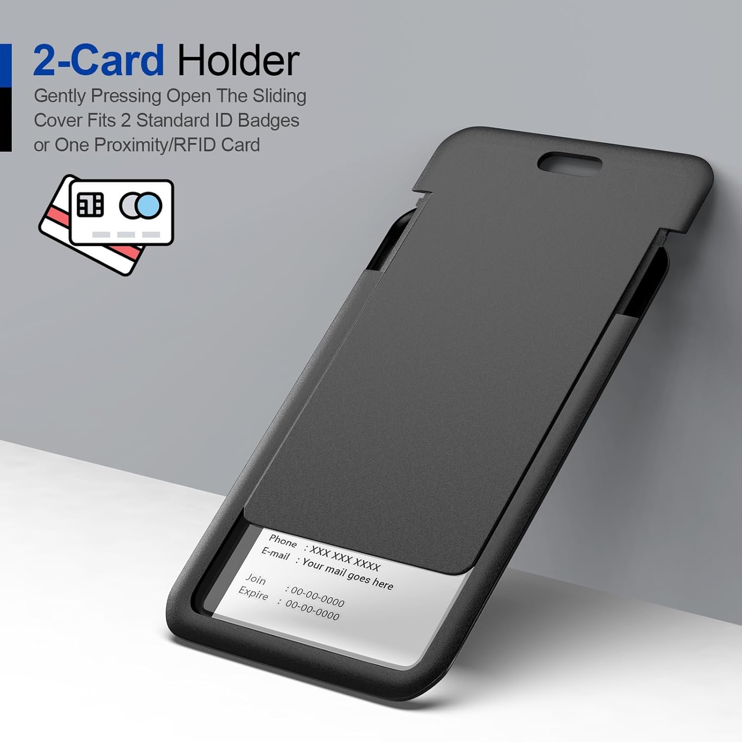 JINEASY ID Paquete de 3 portatarjetas verticales de plástico duro para tarjetas de identificación de trabajo, resistente, color negro