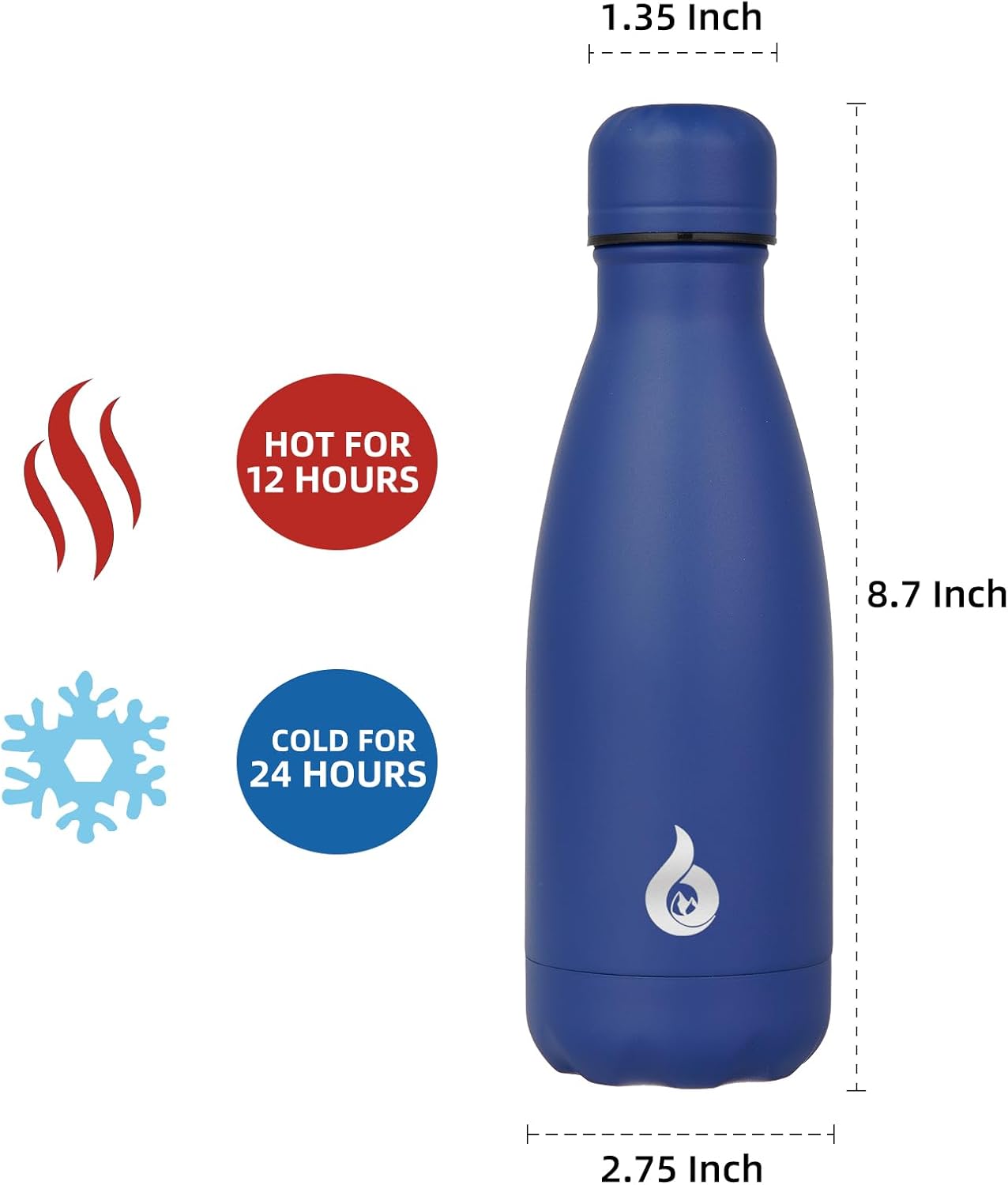 BJPKPK Botellas de agua de acero inoxidable de 12 onzas, botella de agua aislada, botellas de agua deportivas de viaje, aptas para lavavajillas, azul