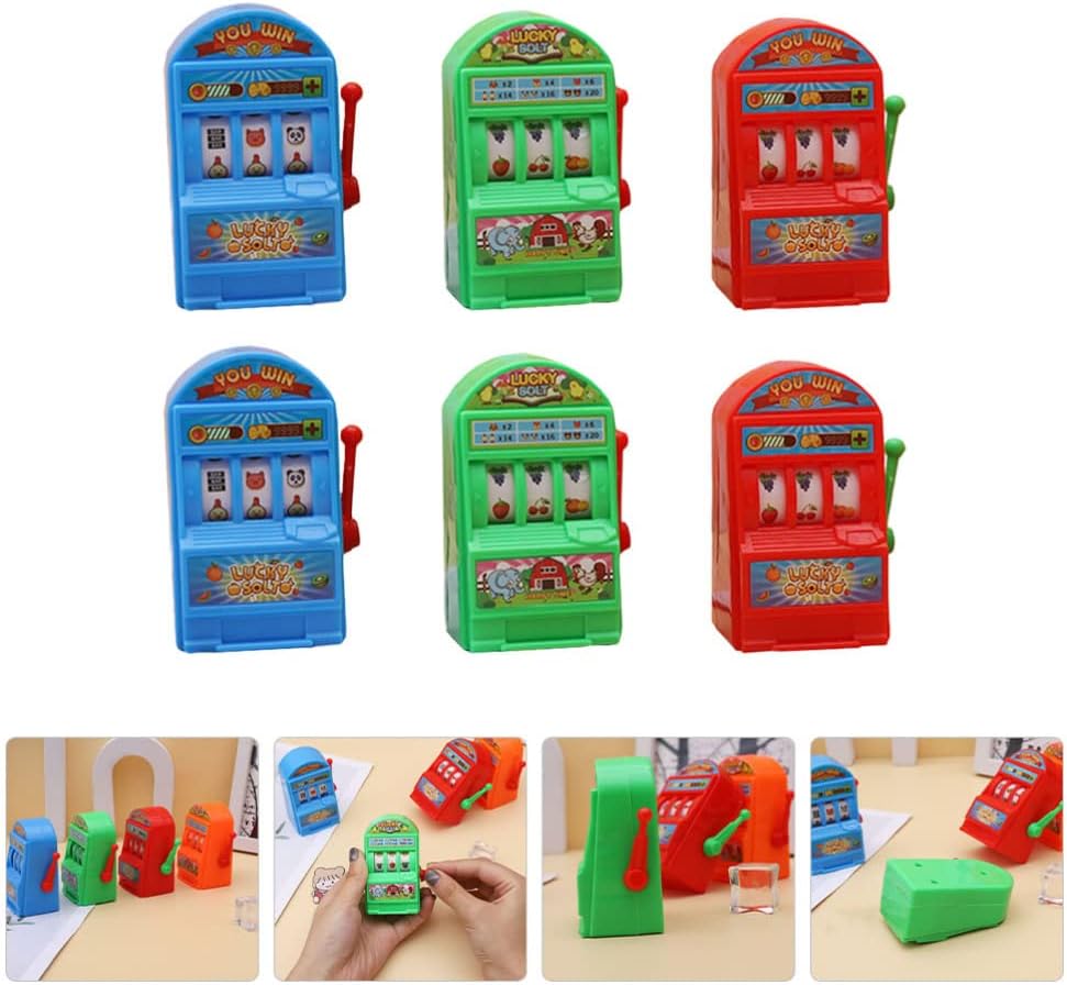 Mini juego de arcade para niños, 6 piezas, mini máquina tragamonedas de juguete, mini máquina tragamonedas de la suerte, banco con carretes