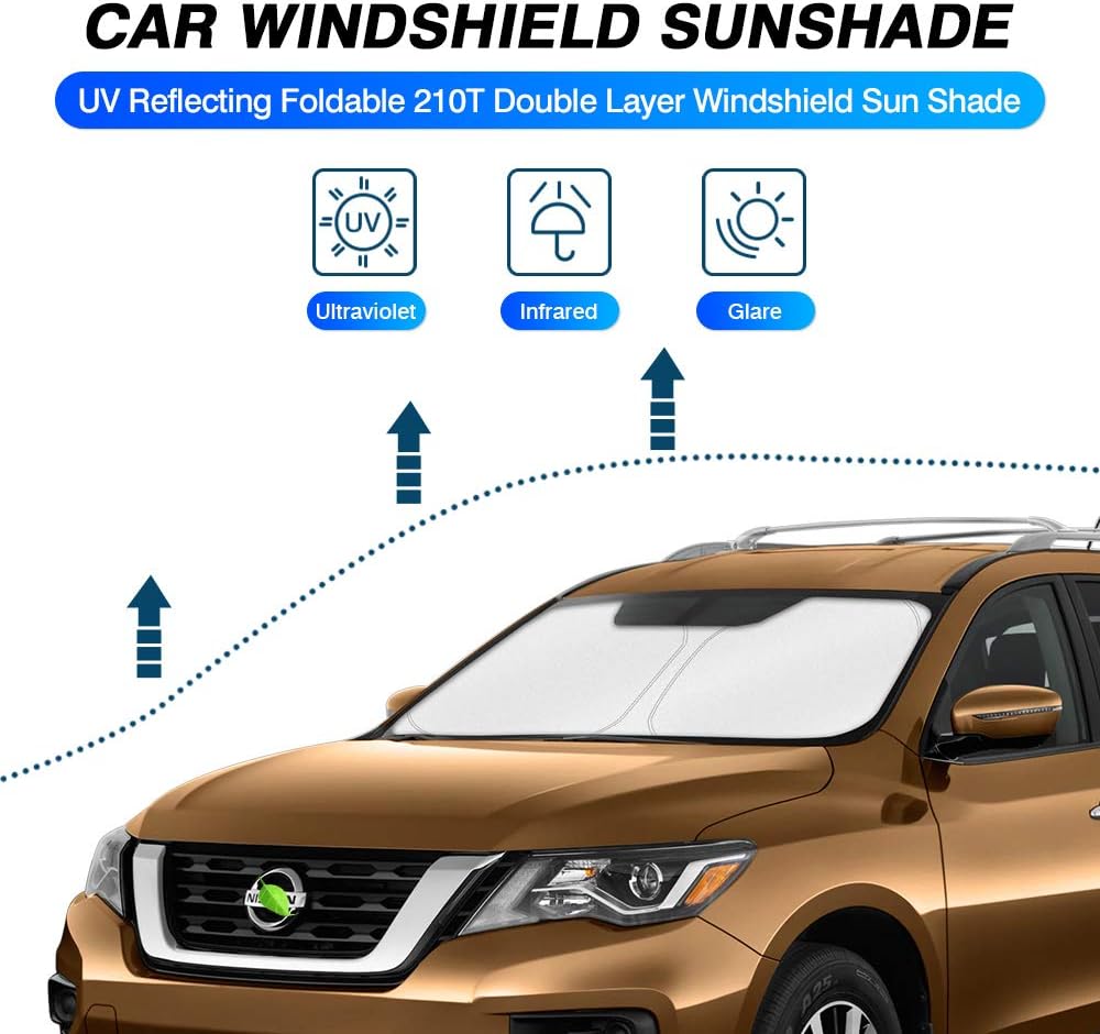 KUST Parasol para parabrisas para Nissan Pathfinder 2013-2020, protector plegable que bloquea los rayos UV y mantiene tu automóvil más fresco