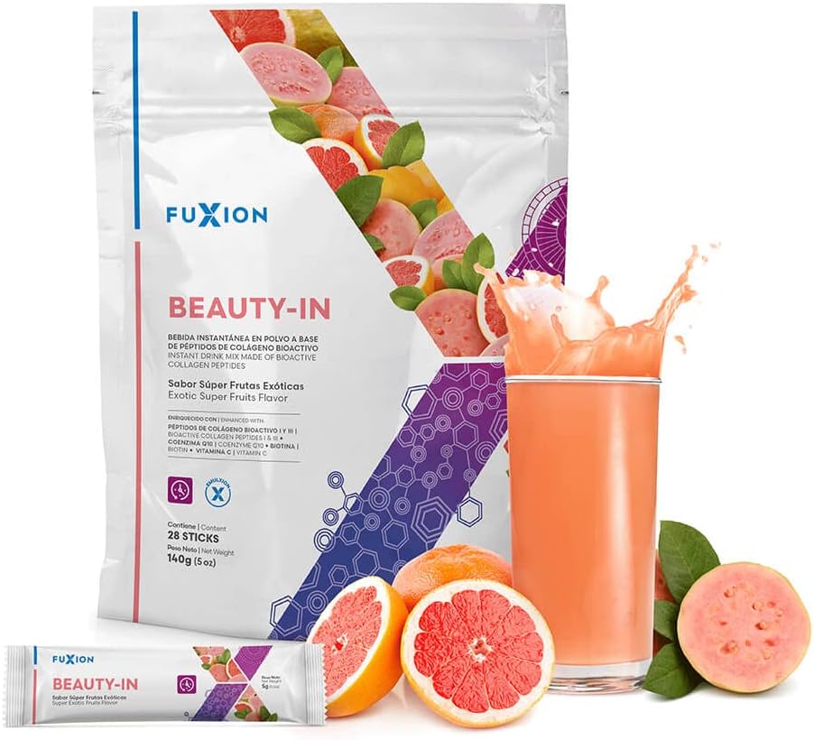 FuXion Beauty – Bebida antienvejecimiento deliciosa mezcla de bebida con sabor a guayaba con CoQ10, vitamina C y biotina, hace que se vea más