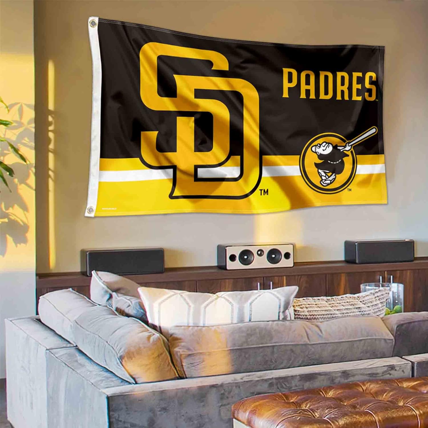 Bandera de San Diego Padres Logo Insignia de 3 x 5 pies con ojal